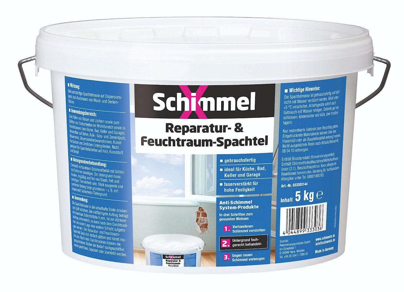 Schimmel X Spachtelmasse Reparatur- und Feuchtraumspachtel 5 kg Spachtelmasse Reparaturspachtel, Zum Ausbessern und Glätten von Wand- und Deckenflächen