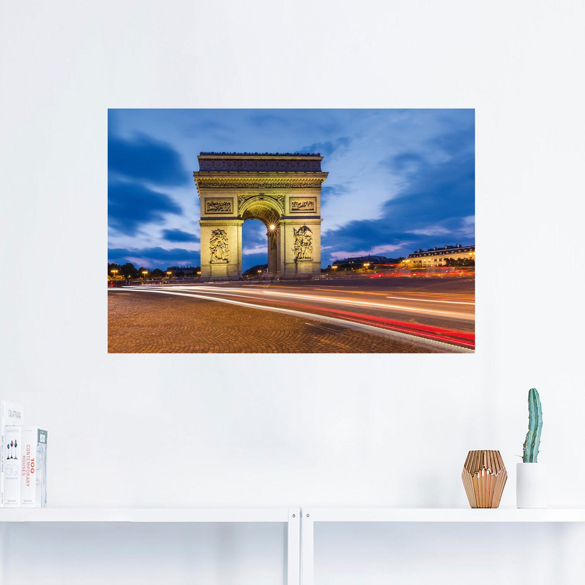 (1 Triumphbogen Größen Poster oder Leinwandbild, als Wandaufkleber versch. Wandbild St), Artland in abends, Paris Alubild, Paris