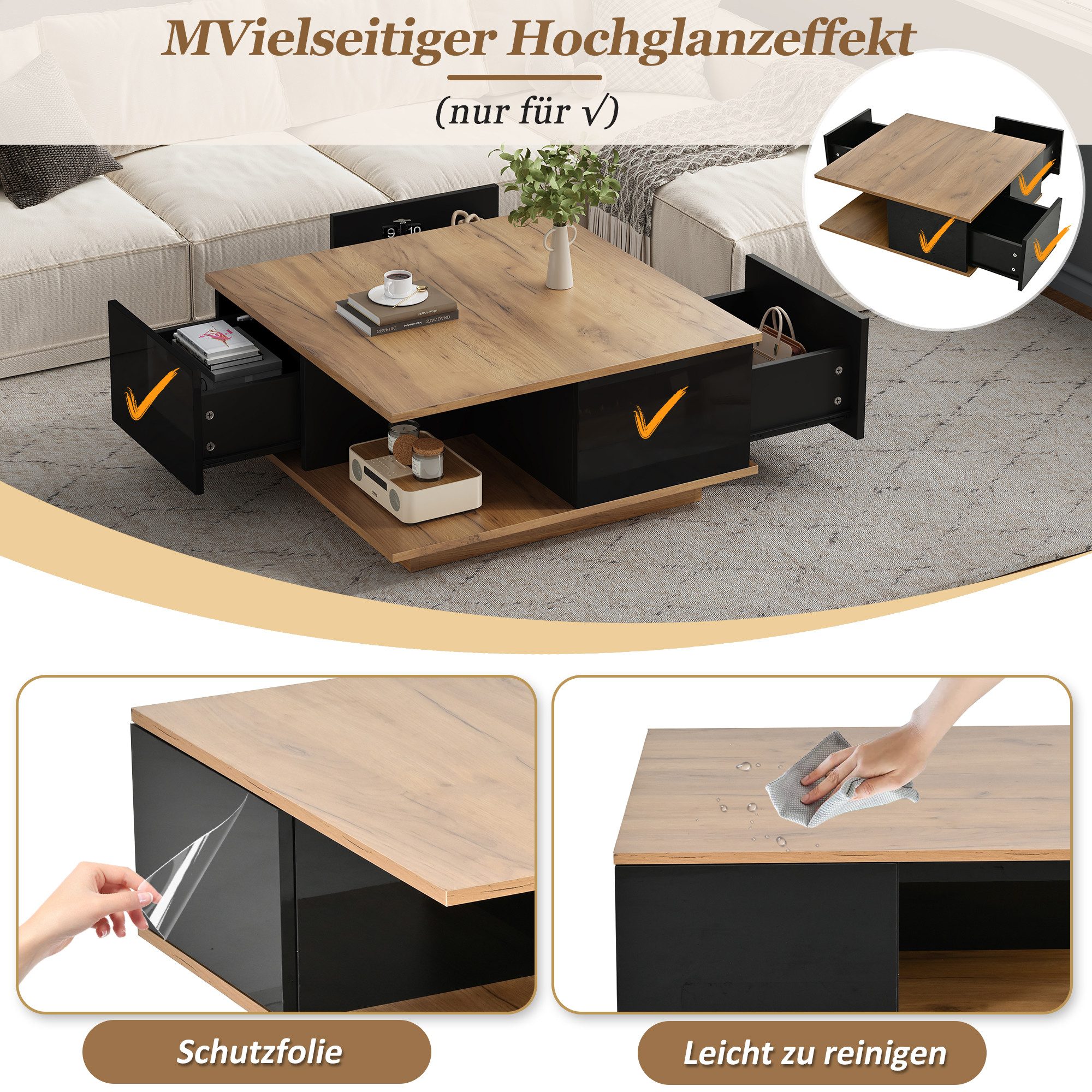 STILVORA Couchtisch Beistelltisch mit Stauraum Wohnzimmertisch mit 3 Schubladen