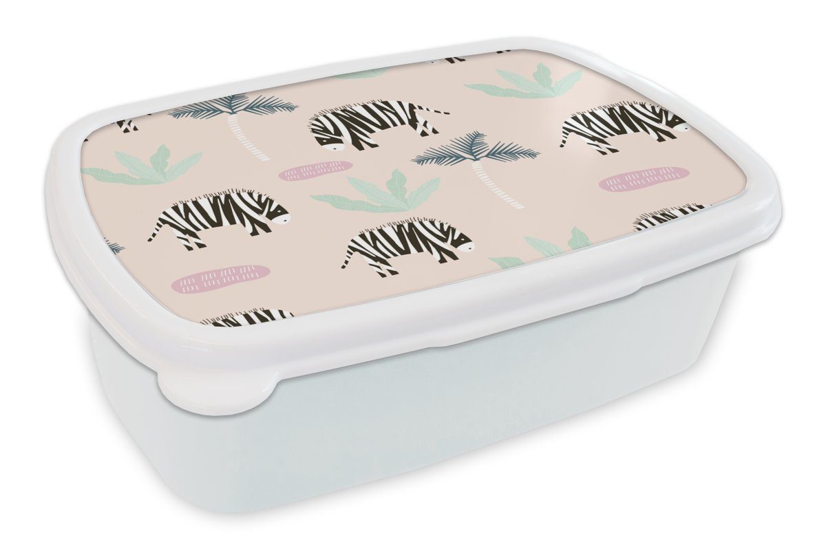 MuchoWow Lunchbox Zebra - Baum - Pastell, Kunststoff, (2-tlg), Brotbox für Kinder und Erwachsene, Brotdose, für Jungs und Mädchen weiß