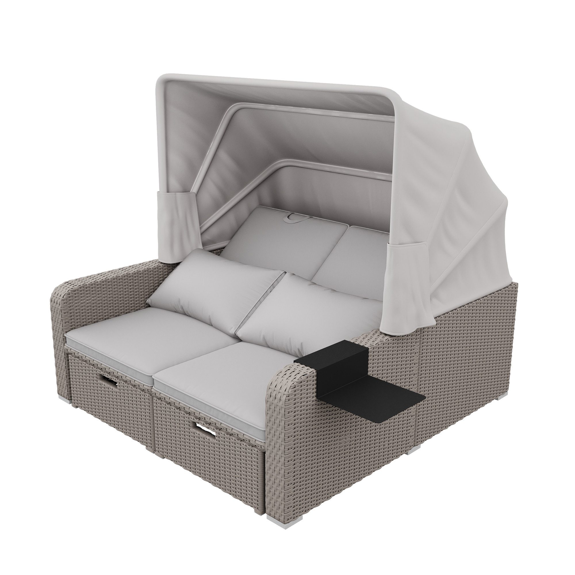 IDEASY Loungesofa Polyrattan Gartensofa Loungesofa für 2 Personen, abnehmbarer Markise, stabiler Stahlrahmen, 300kg Tragkraft