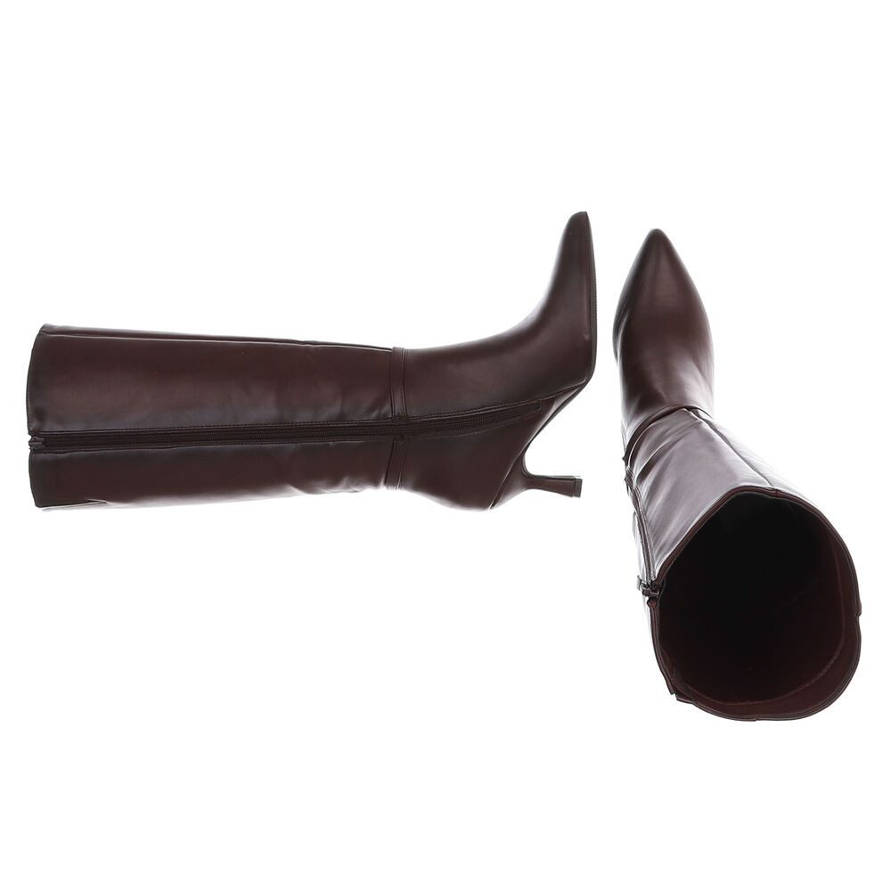 Ital-Design Damen Kniehohe Stiefel mit Absatz und Schließe Stiefel (92214332) Pfennig-/Stilettoabsatz Stiefel in Weinrot