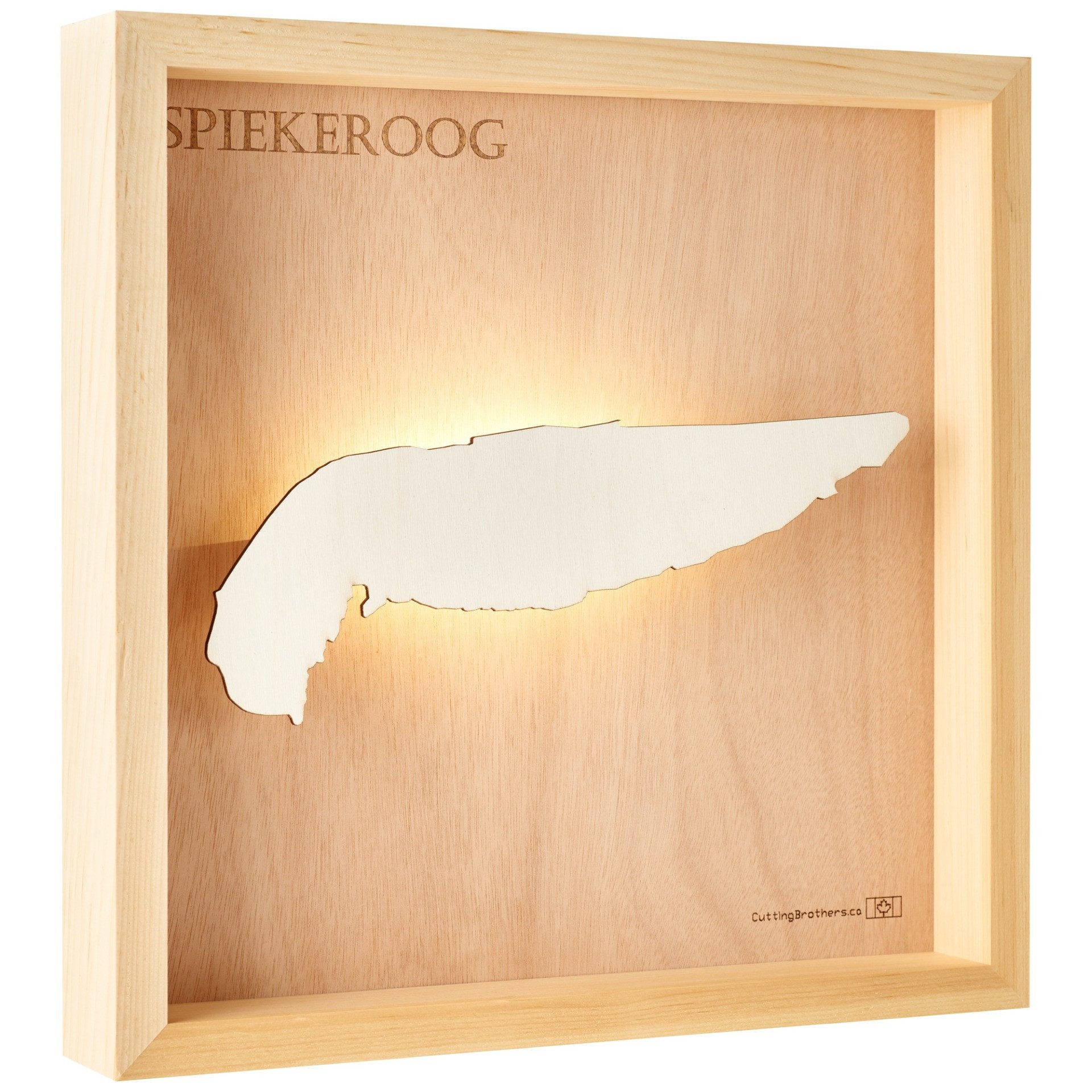 Cutting Brothers LED-Bild Spiekeroog 35x35 cm, LED-Holz-Wandkarte, mit indirekter Beleuchtung, handgefertigt aus Echtholz