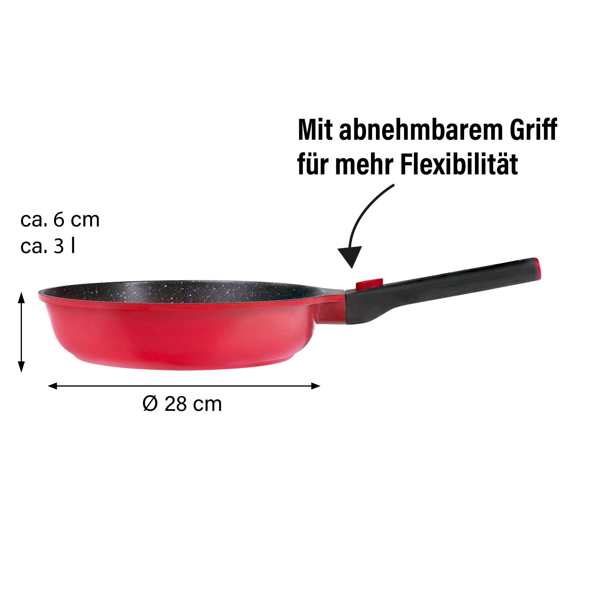 STONELINE Bratpfanne Imagination PLUS 28 cm, rot, abnehmbarer Griff, Induktion, Aluminium (1-tlg)