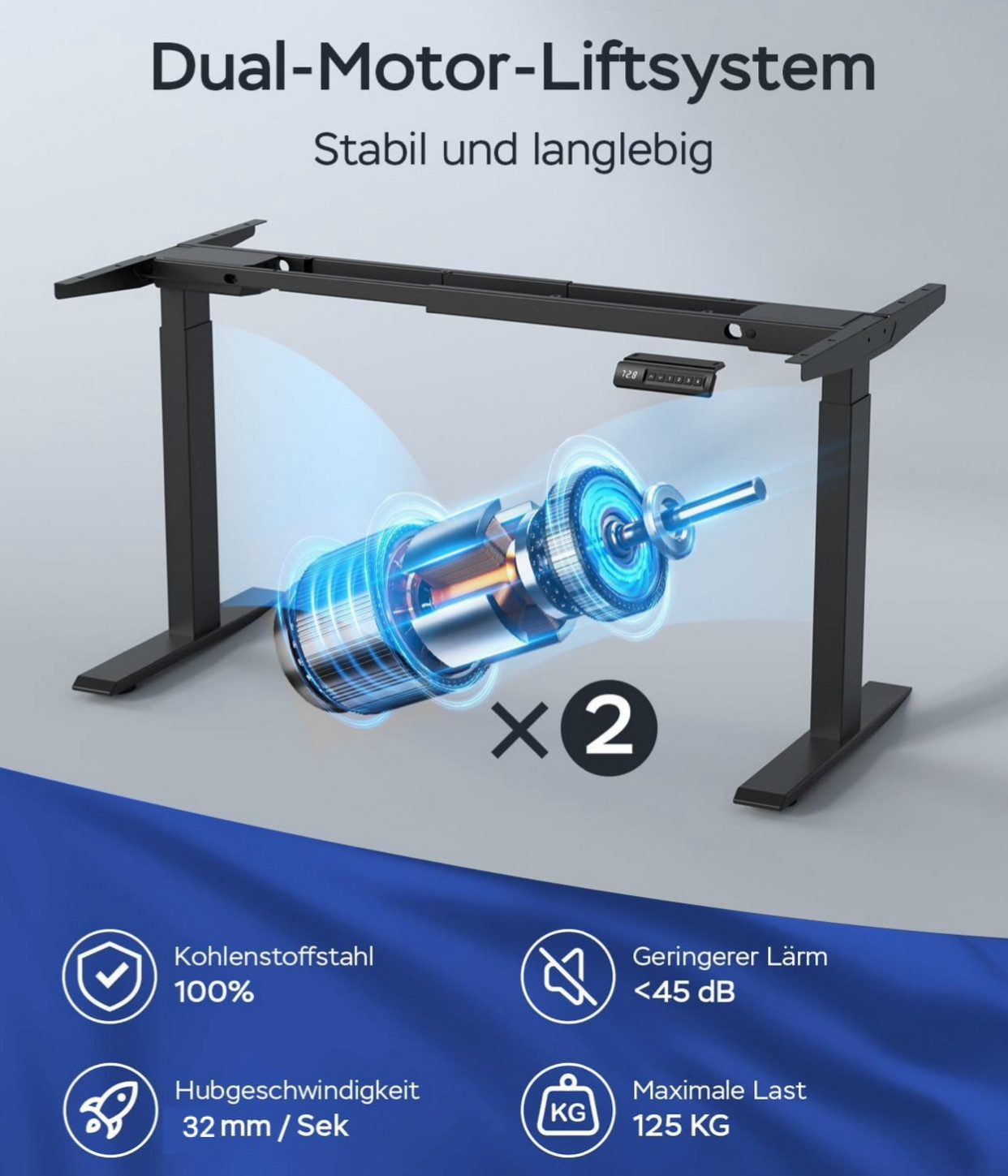 Super Solu Schreibtisch Elektrisch Höhenverstellbares Tischgestell Dual-Mot günstig online kaufen