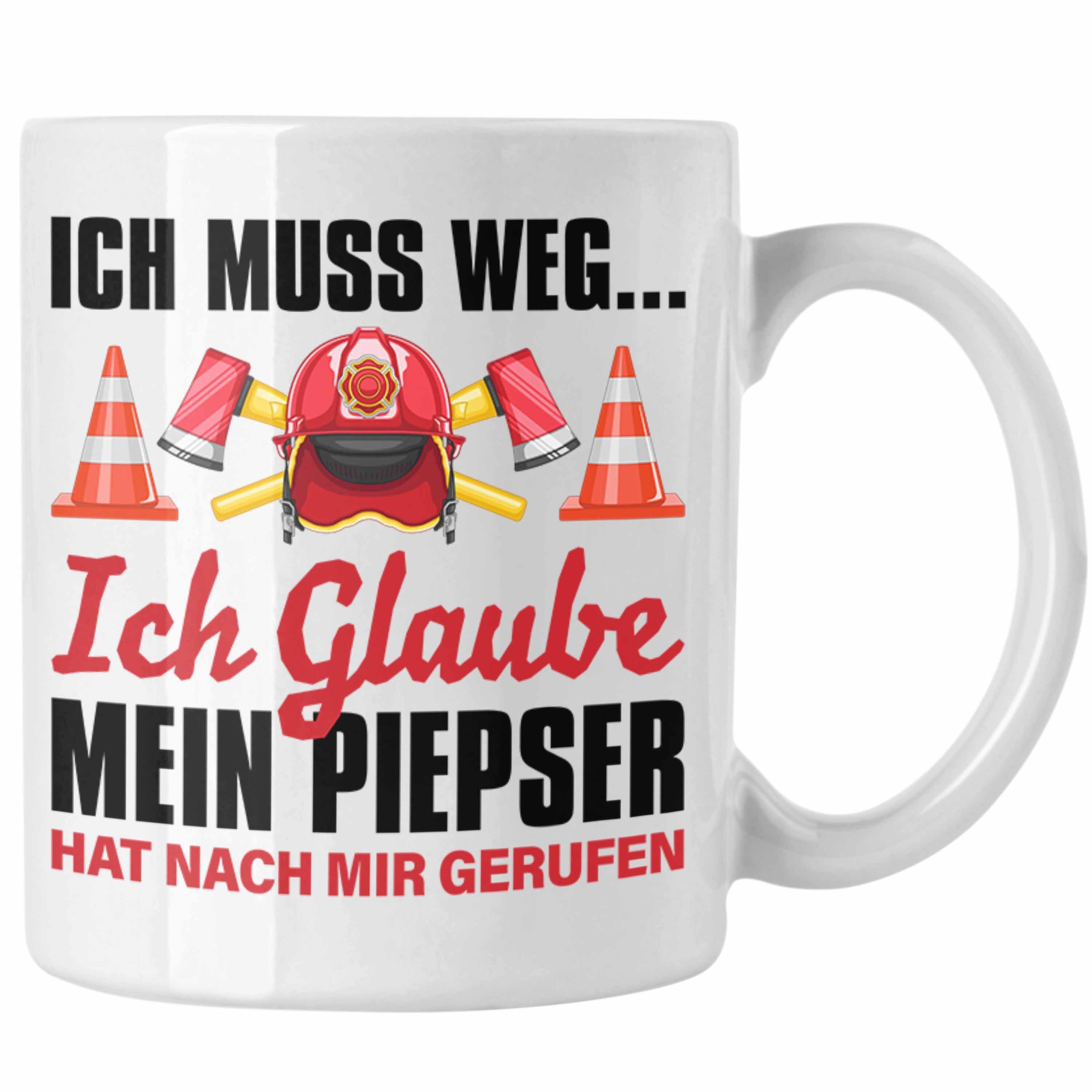 Trendation Tasse Trendation - Feuerwehr Tasse Geschenk für Feuerwehrmann Geburtstag Männer Spruch Weiss