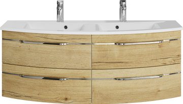 Saphir Waschtisch Serie 7045 Mineralmarmor-Waschtisch und Unterschrank, 131 cm breit, Doppel-Waschplatz mit 4 Schubladen, Badmöbel Set mit Waschtisch