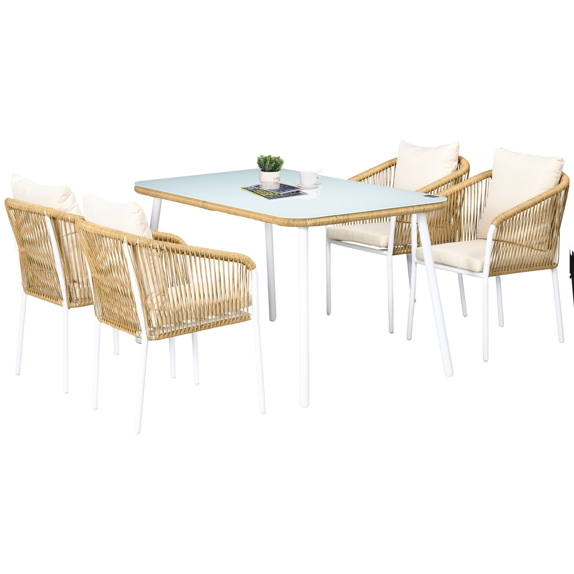 Outsunny Sitzgruppe 5teiliges GartenmöbelSet mit Sitz, Rückenkissen