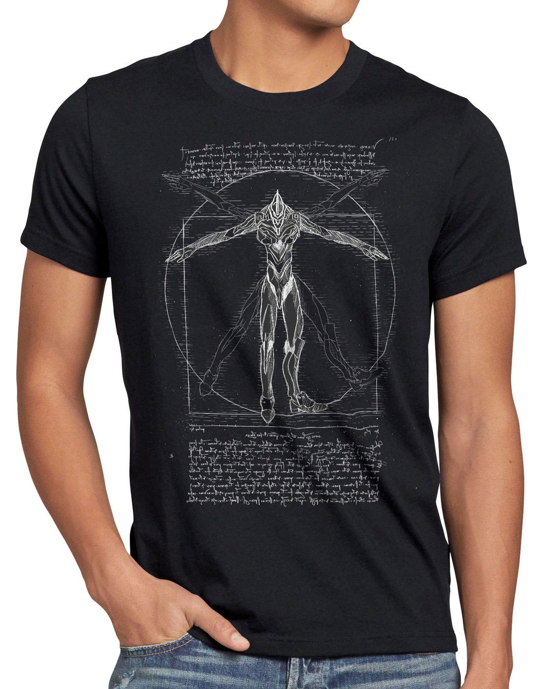 style3 Print-Shirt Herren T-Shirt Vitruvianischer Evangelion eva-01 anime roboter kaiju schwarz