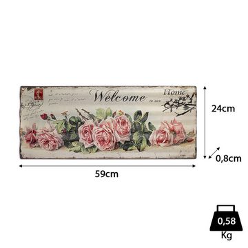 Moritz Metallschild Welcome Home Rosen Willkommen Zuhause, Blechschild 59 x 24 cm Retro Vintage Wand Schild Küche