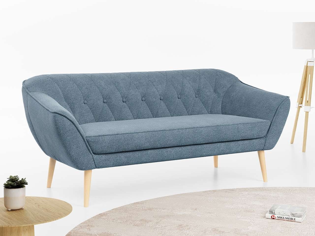 MKS MÖBEL Sofa PIRS-3 Sitzer, Skandinavischer Stil, Gesteppte Polsterung, Holzbeine