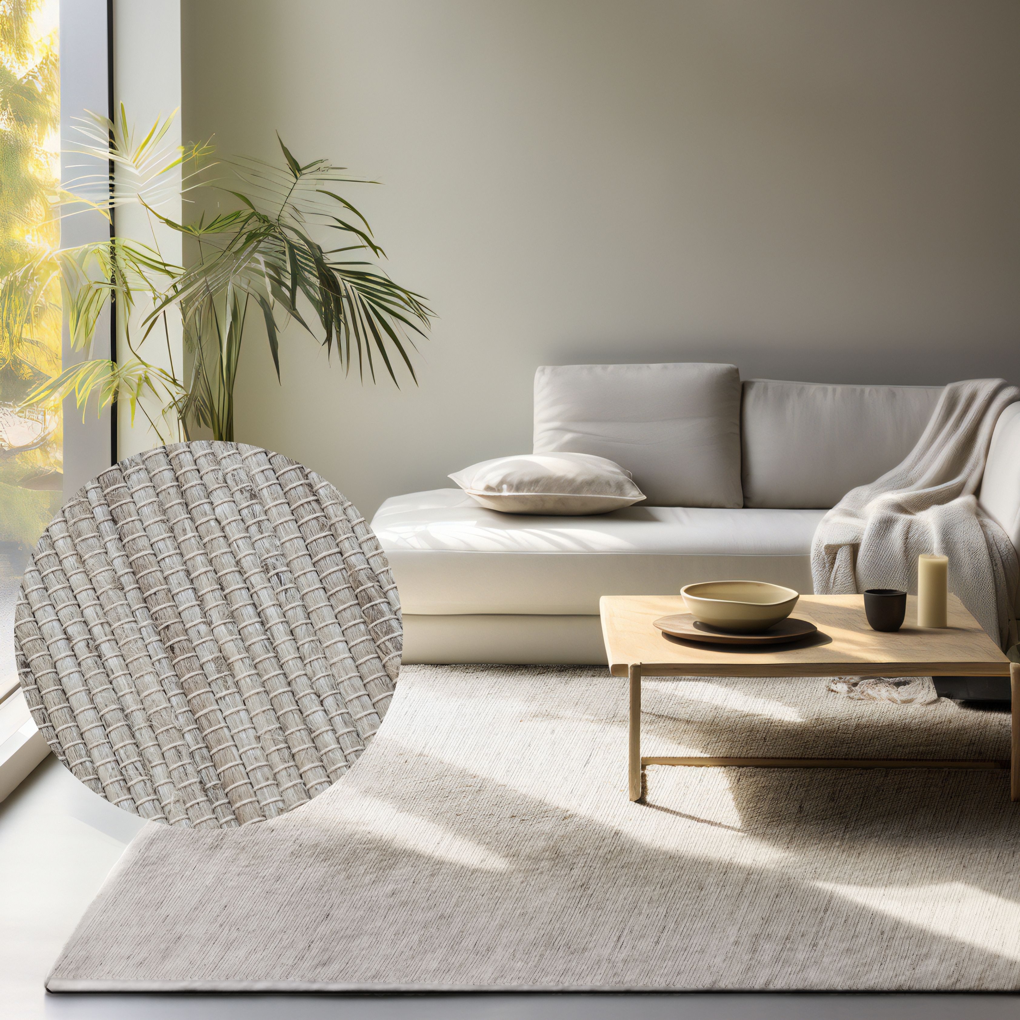HANSE Home Teppich Dhaka Juteteppich, rechteckig, Höhe: 5 mm, Läufer, handgewebt, Jute, Wolle, Natur, Wohnzimmer, Flur, Klassisch