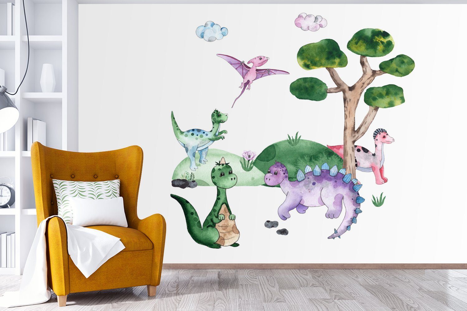 (6 Kinder, Tapete Fototapete bedruckt, - Dinosaurier - - Vinyl Schlafzimmer, Kinderzimmer, - Wohnzimmer, Mädchen St), Jungen Farben Kinderzimmer Wallpaper - für Matt, MuchoWow