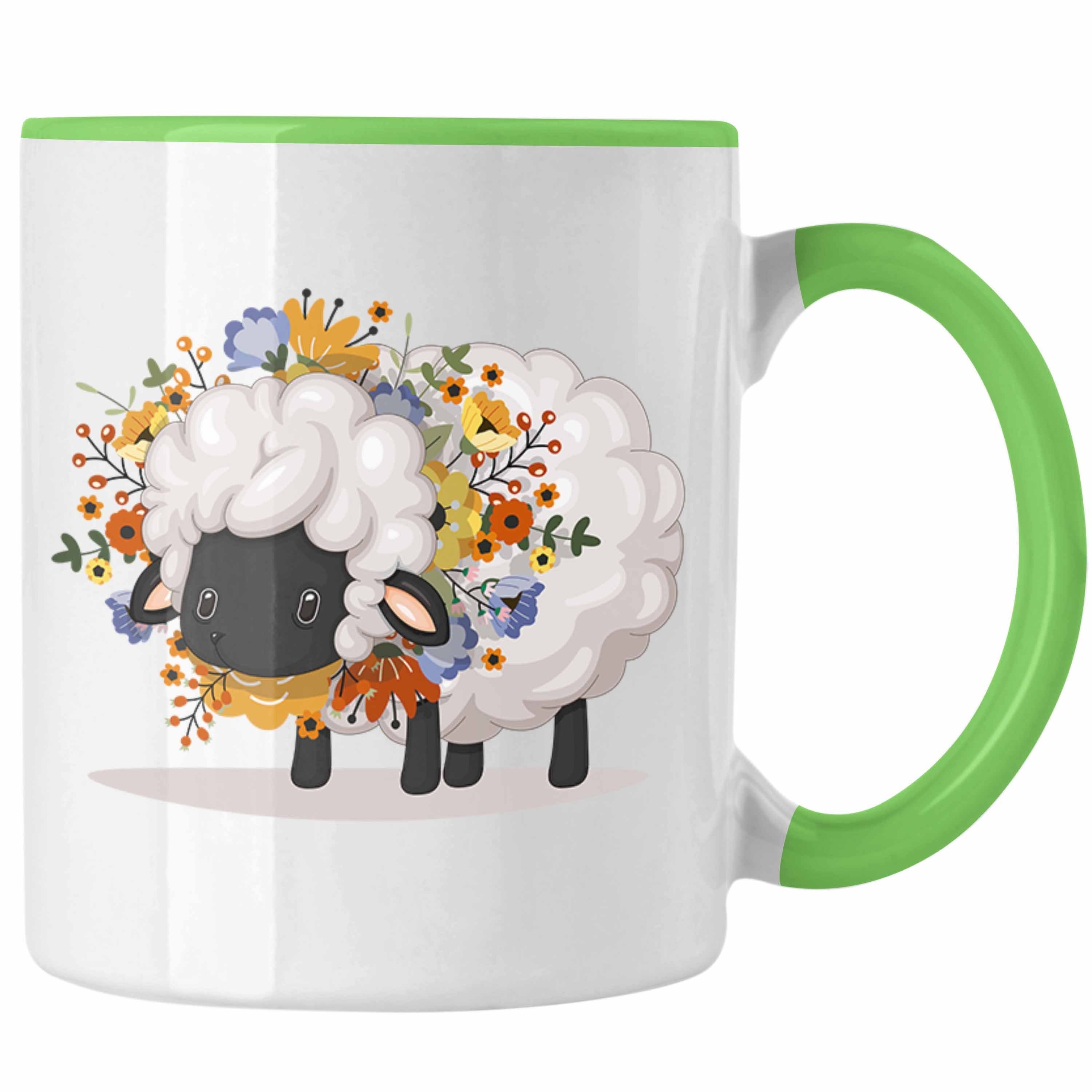 Trendation Tasse Schaf mit Blumen Tasse Geschenk Grafik Süße Schaf Tasse Geschenkidee S