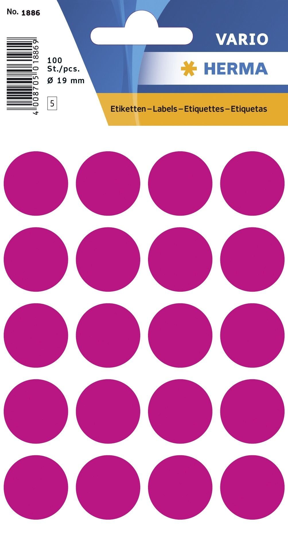 Durchmesser: Markierungspunkte, mm, 19 Klemmen HERMA pink HERMA