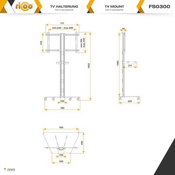 RICOO FS0300 TV-Ständer, (bis 65 Zoll, TV Standfuß mit Rollen Fernseher Stativ rollbar höhenverstellbar)
