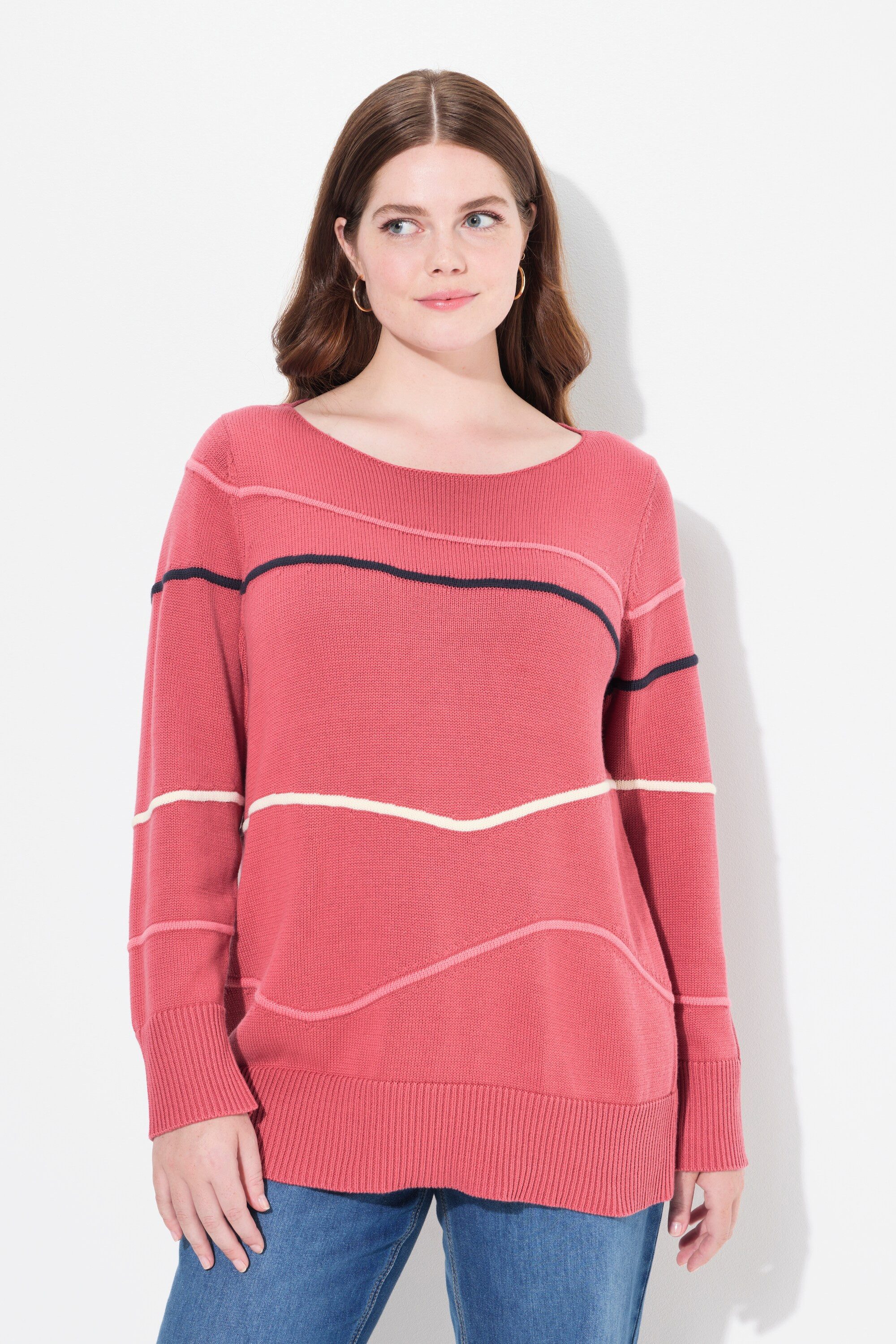 Ulla Popken Strickpullover Pullover U-Boot-Ausschnitt Langarm