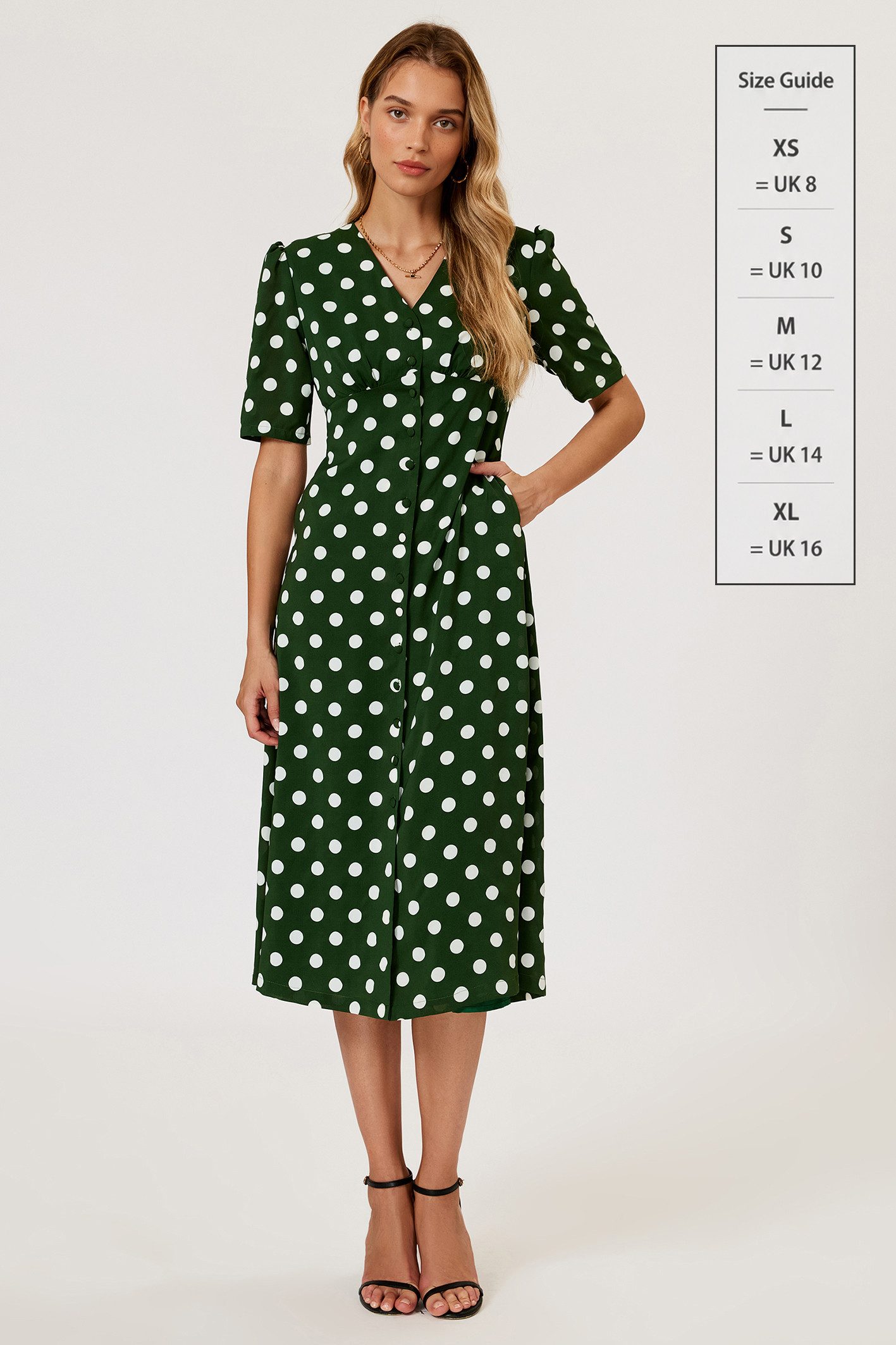 FS Collection Wickelkleid Damen Sommerkleid Freizeitkleid Wickelkleid Maxikleid V-Ausschnitt (XS (EU:36 / UK:8) · S (EU:38 / UK:10) · M (EU:40 / UK:12) · L (EU:42 / UK:14) · XL (EU:44 / UK:16), 4 Farben: Braun-Blau, Schwarz-Braun,Dunkelgrün gepunktet, Oliv-Schwarz) Wickeloptik, V-Ausschnitt, Bindegürtel, Flatterärmel