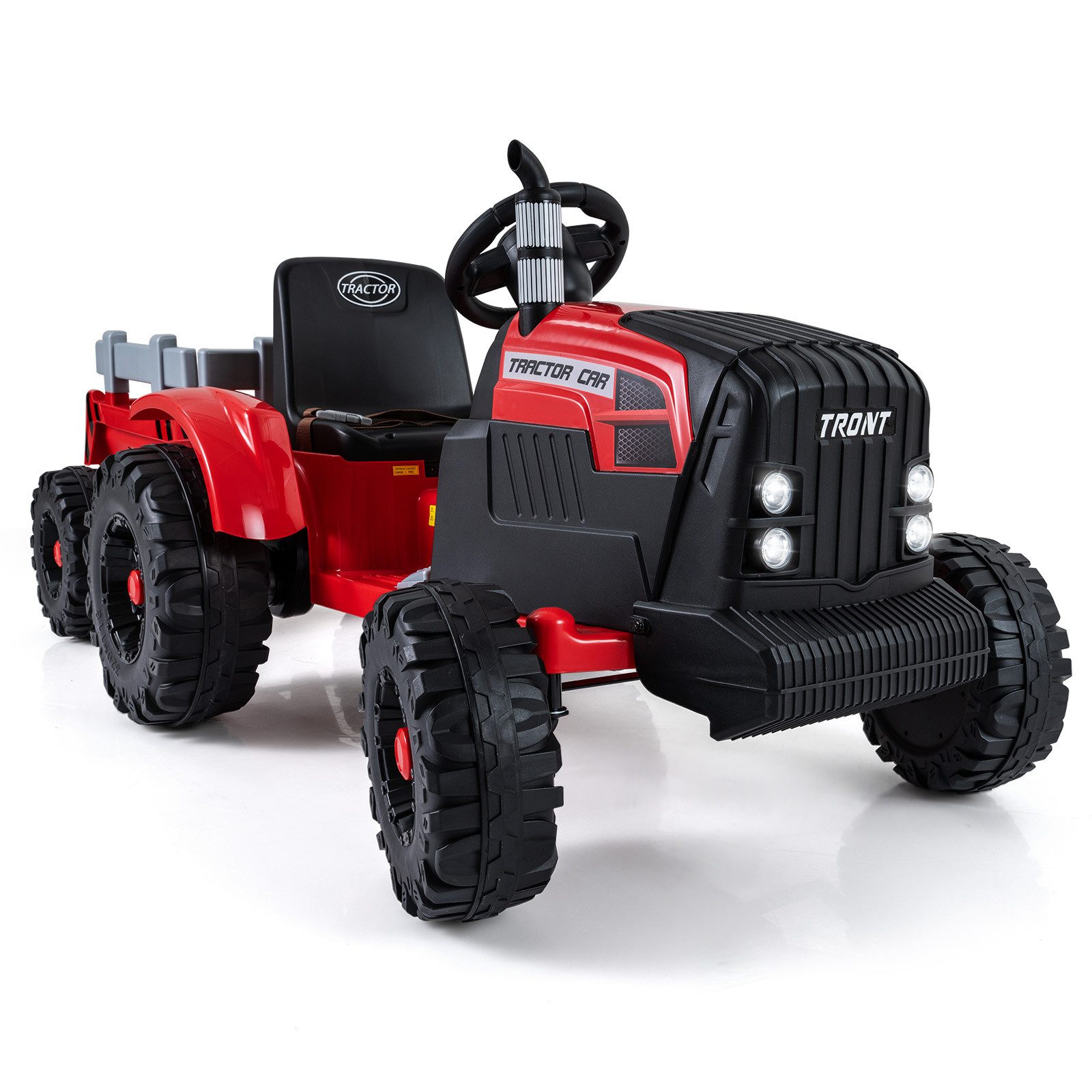 COSTWAY Elektro-Kinderauto, Belastbarkeit 35 kg, (1-tlg), Elektro Traktor mit Anhänger, 24V Aufsitztraktor, mit Musik, USB