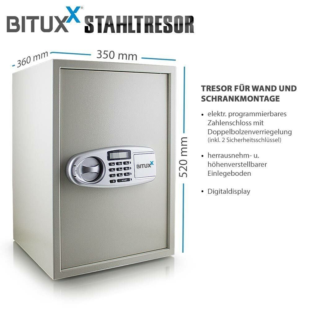 Bituxx Tresor elektronisch Lichtgrau (MS-11389), Aktentresor Möbeltresor Geldschrank Wandtresor, MS-11389 – Bild 4 von 5