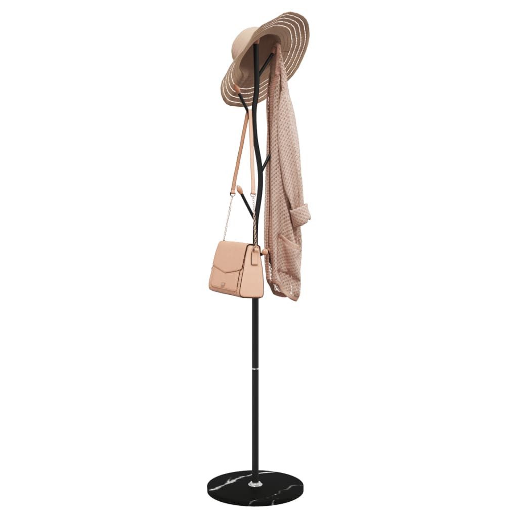 furnicato Garderobenständer Schwarz 177 cm Pulverbeschichtetes Eisen, (1 St), Kleiderständer mit Marmorsockel und 8 Haken für den Flur im Wohnraum