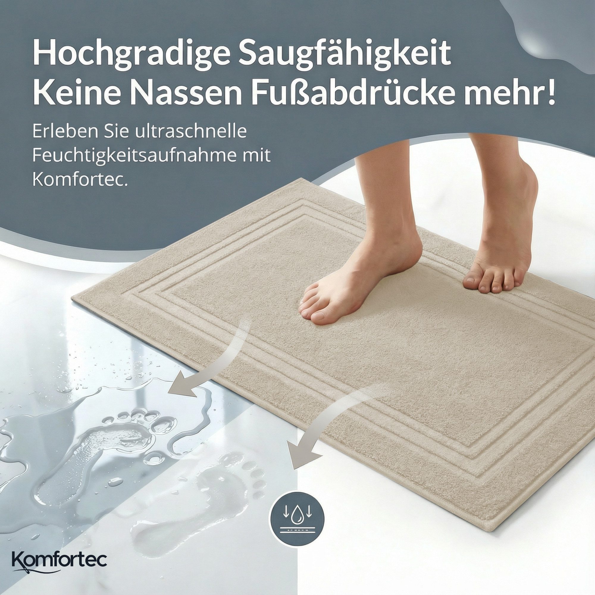 Komfortec Badematte Badvorleger aus 100% Baumwolle, 50x70 cm Duschvorleger, Waschbar Duschmatte, Frottee, Rechteckig, 600 g/m², 2er Set, Saugfähig & Schnelltroc – Bild 3 von 5