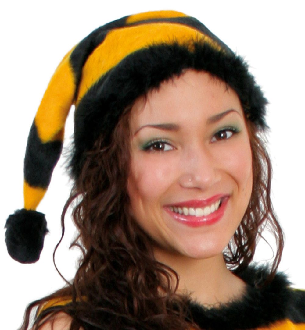 Fries Kostüm Bienen Biene Zipfelmütze mit Bommel Orange Schwarz Karneval Fasching