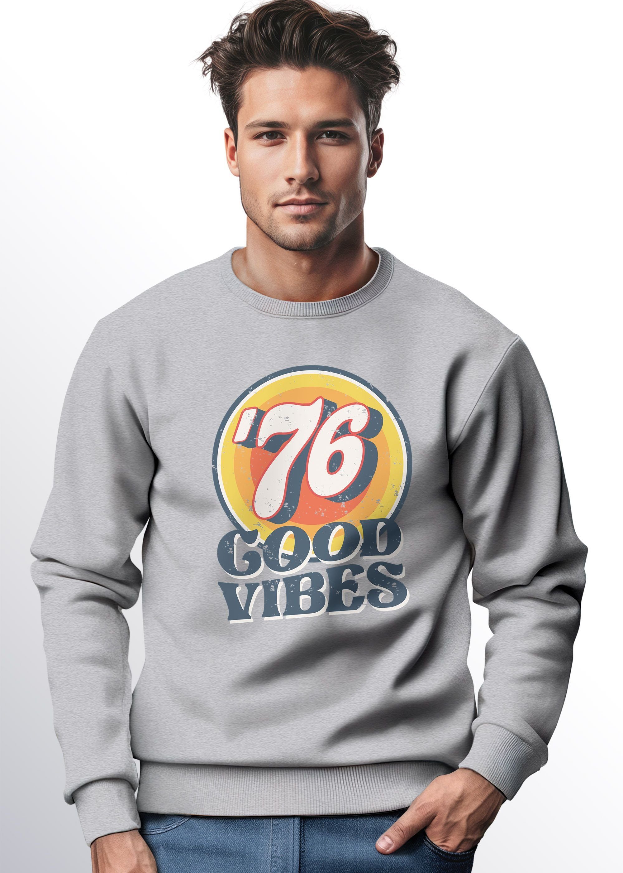 Neverless Sweatshirt Sweatshirt Herren Aufdruck Print Good Vibes Retro Vintage Grafik Rundh