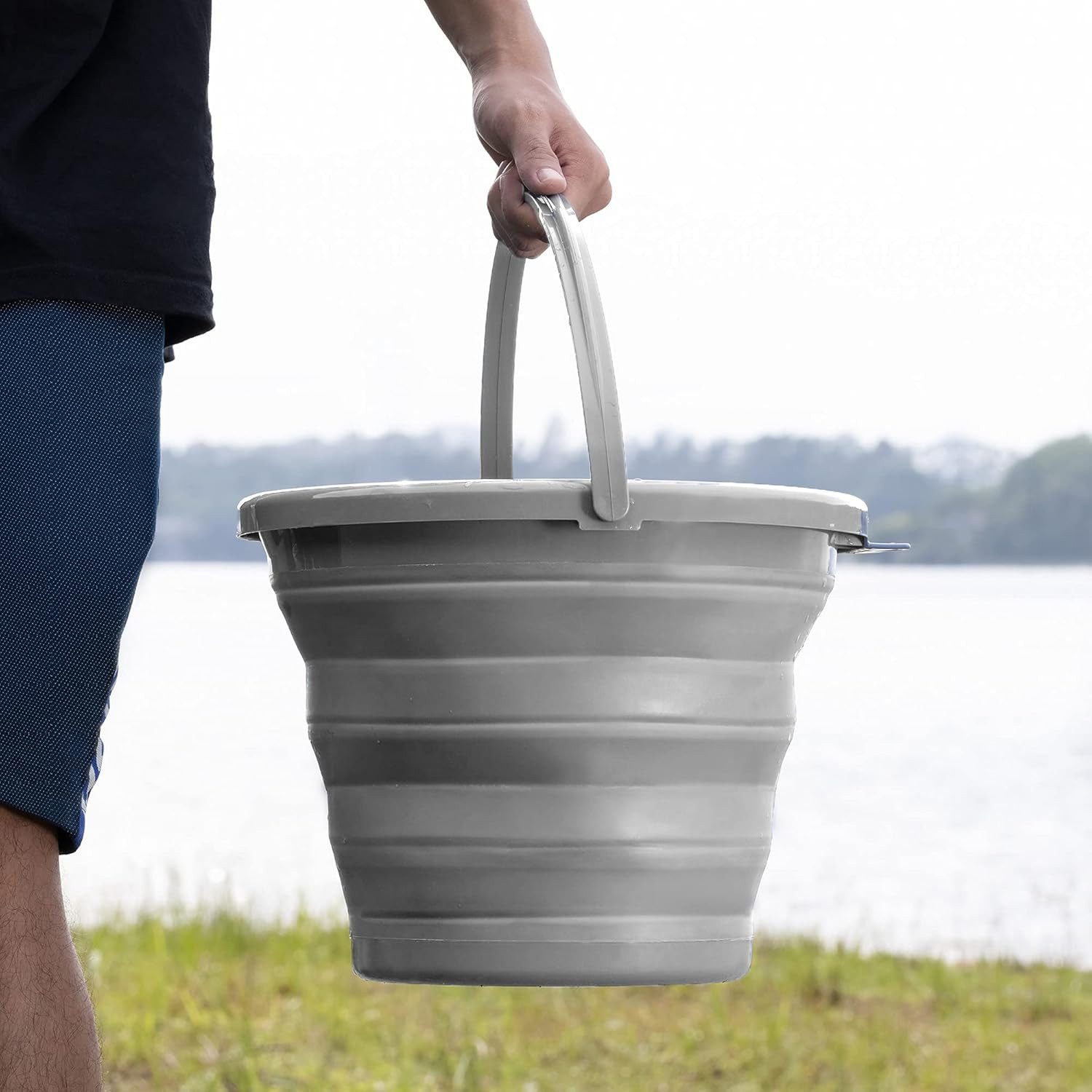 Navaris Putzeimer Navaris Falteimer 10 L aus Silikon, faltbar, grau