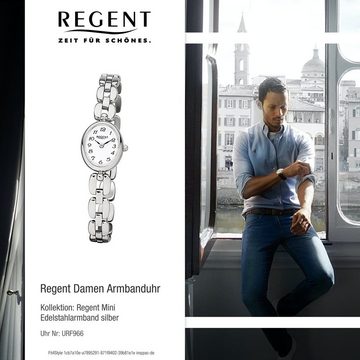 Regent Quarzuhr Regent Damen-Armbanduhr silber Analog F-966, (Analoguhr), Damen Armbanduhr oval, klein (ca. 19x16mm), Edelstahlarmband