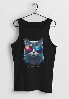 Neverless Tanktop Herren Tank-Top Aufdruck Katze Cat Sommer Style Fashion Streetstyle Mu mit Print