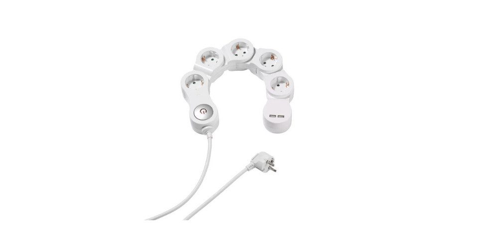 Vivanco Steckdosenleiste mit USB 5 fach EU Flexibel Mehrfachstecker Schalter Mehrfachsteckdose (Ein- / Ausschalter, USB-Anschlüsse), Winkelsteckdosen, GS-geprüft, Berührungsschutz,flexible Positionierung