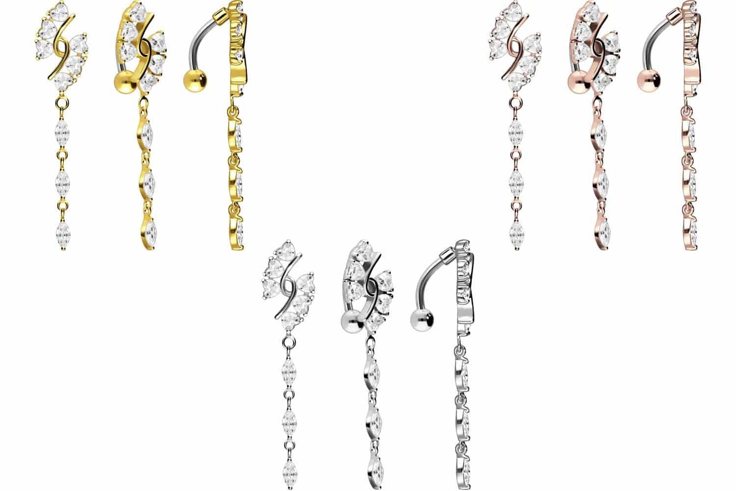 PIERCINGLINE Bauchnabelpiercing Titan Bananabell mit 925er Silber-Design KRISTALLGEBILDE (Bananabells, 1-tlg)