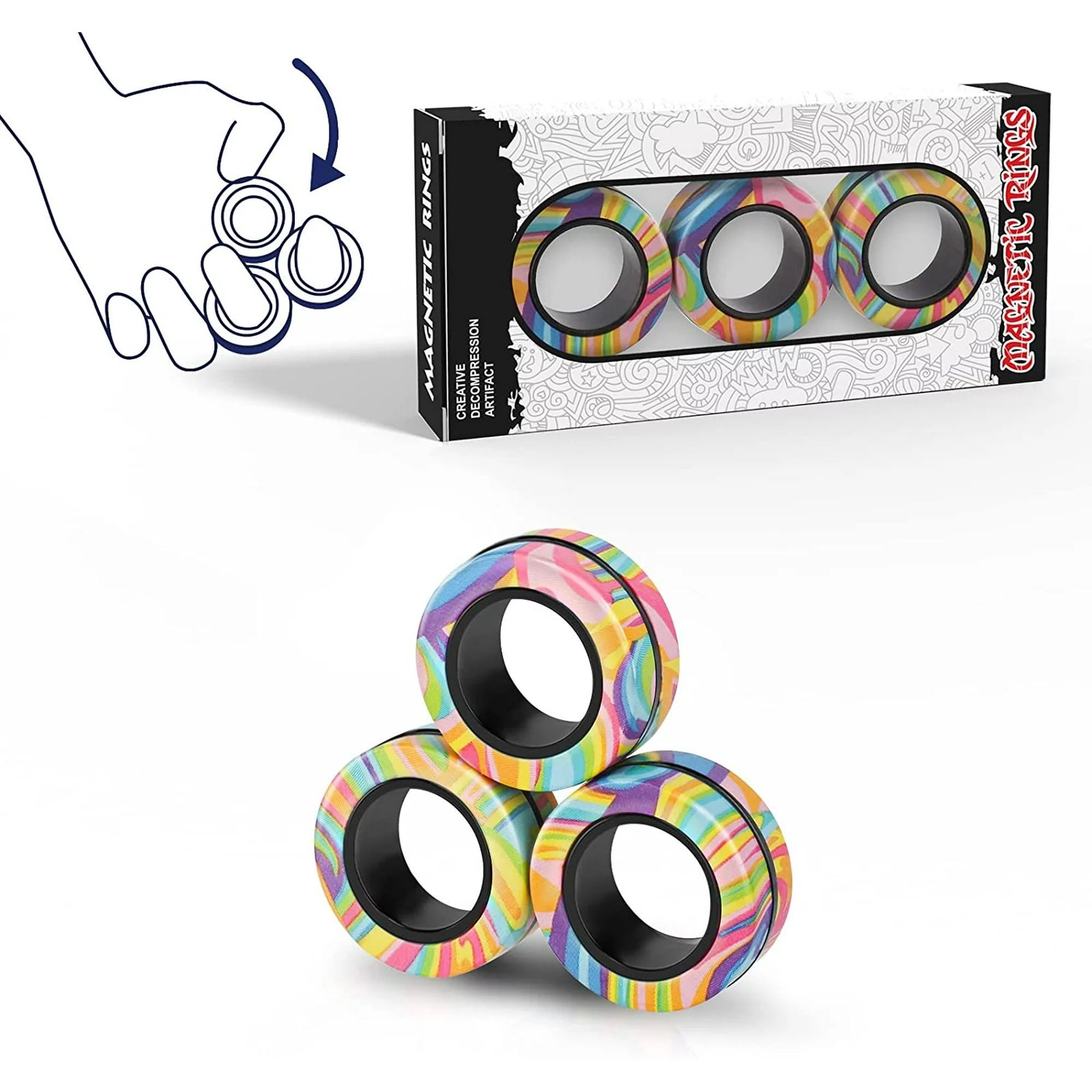 Fivejoy Fidget Spinner Magnetische Ringe Fidget Spielzeug Set, Idee ADHD Fidget Spielzeug, Fidget Magnete Spinner Ringe für Angst Relief Therapie