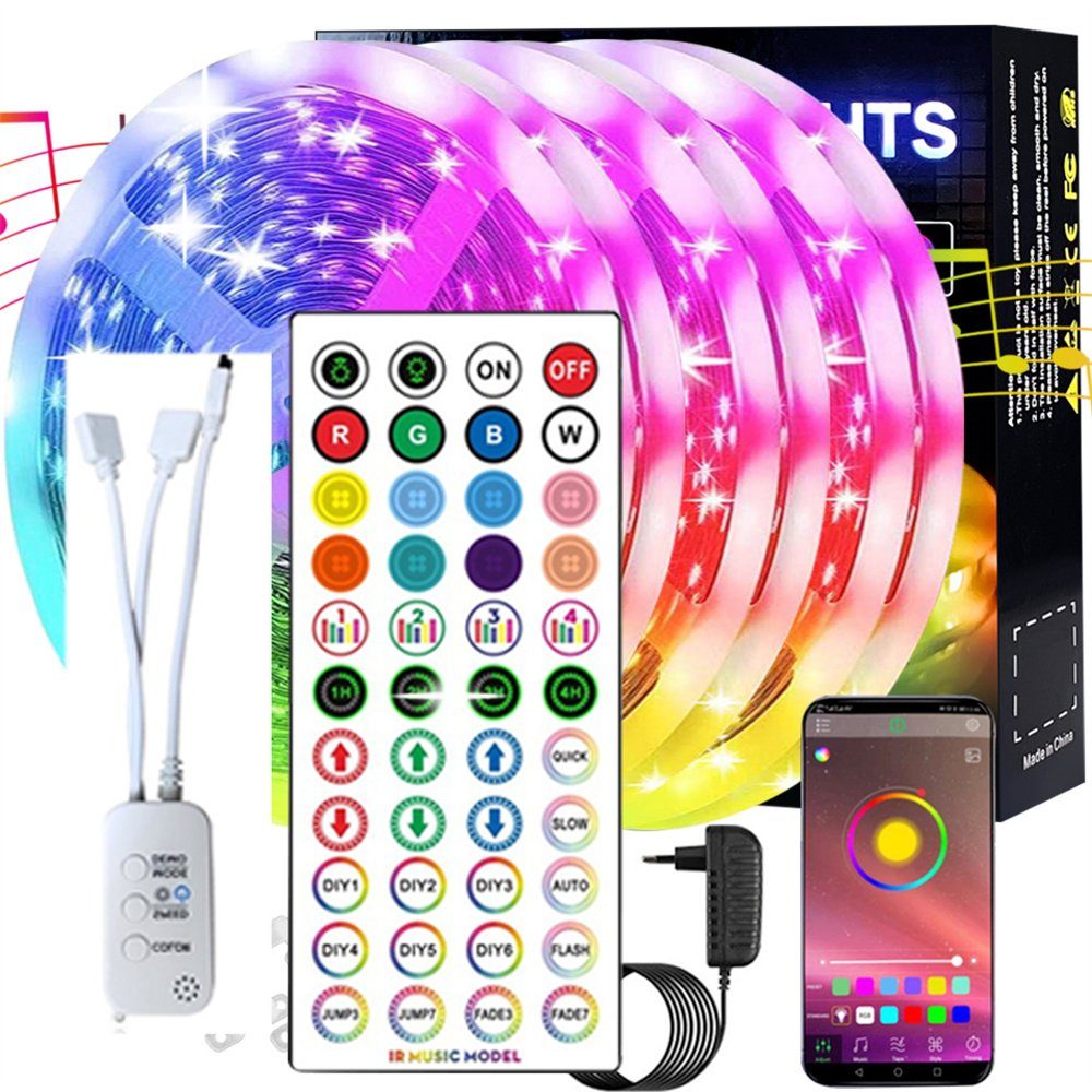 LED-Band 5M, LED Zimmer RGB Leuchtend Flexibel, LED-Streifen Mehrfarbiges  LED-Licht mit Fernbedienung für Schlafzimmer, Küche, TV, Party