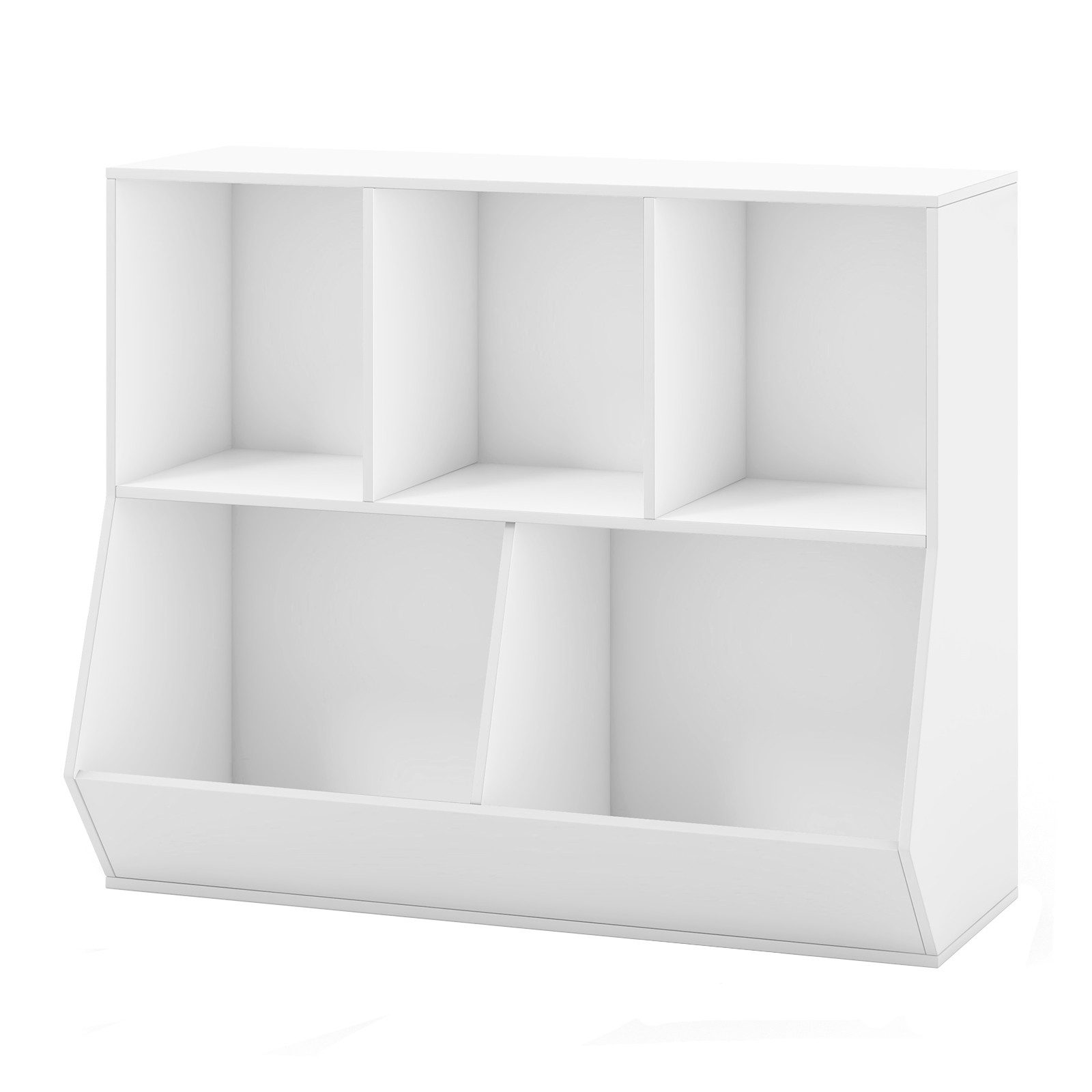 COSTWAY Bücherregal, Kinder, mit 5 Würfelfächern & Kippschutz, Holz, 90x40x76cm