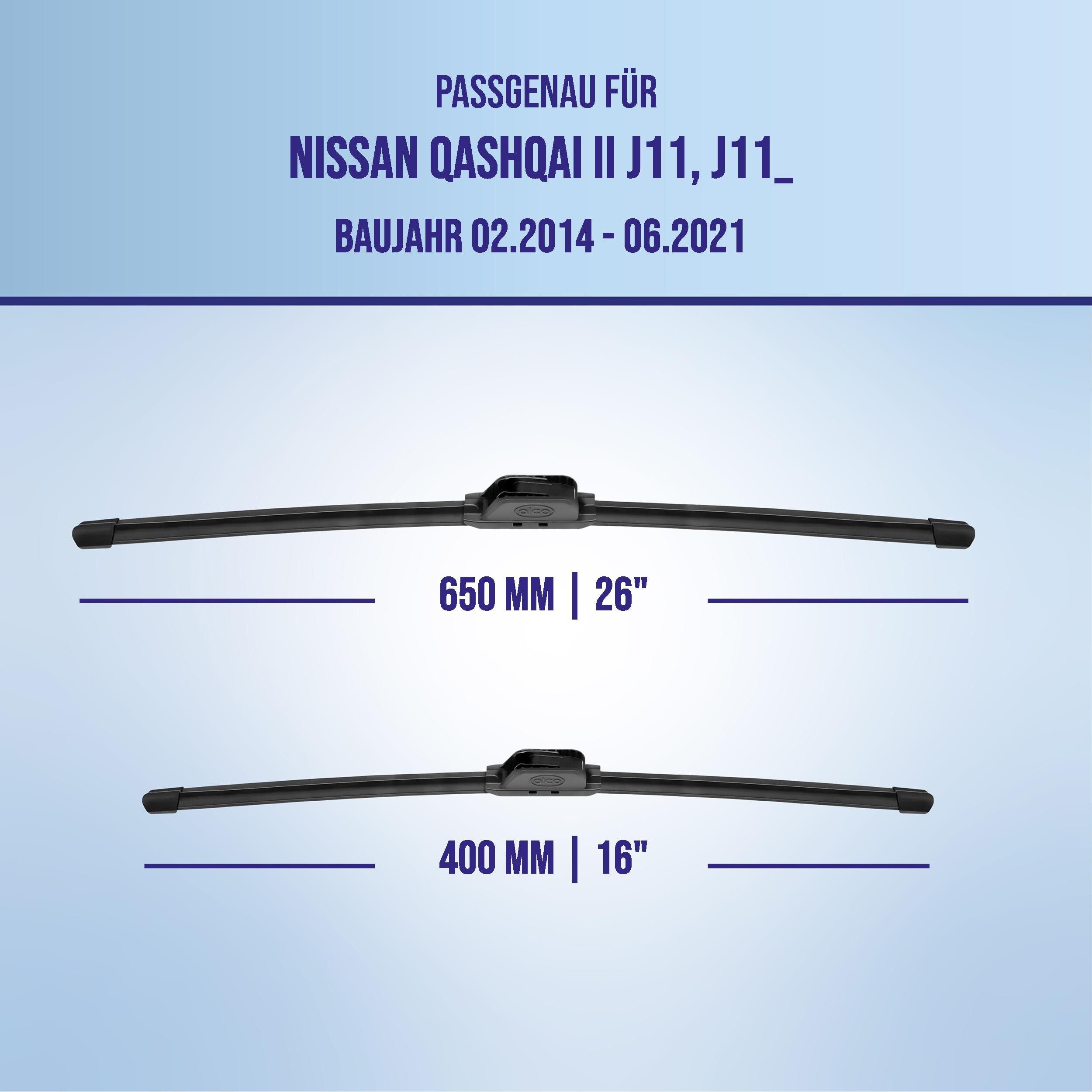 alca Scheibenwischblätter passend für NISSAN QASHQAI II, 02.2014 - 06.2021, Frontscheibe, (Packung, 2-St., Scheibenwischer), mit Nano Graphit Beschichtung