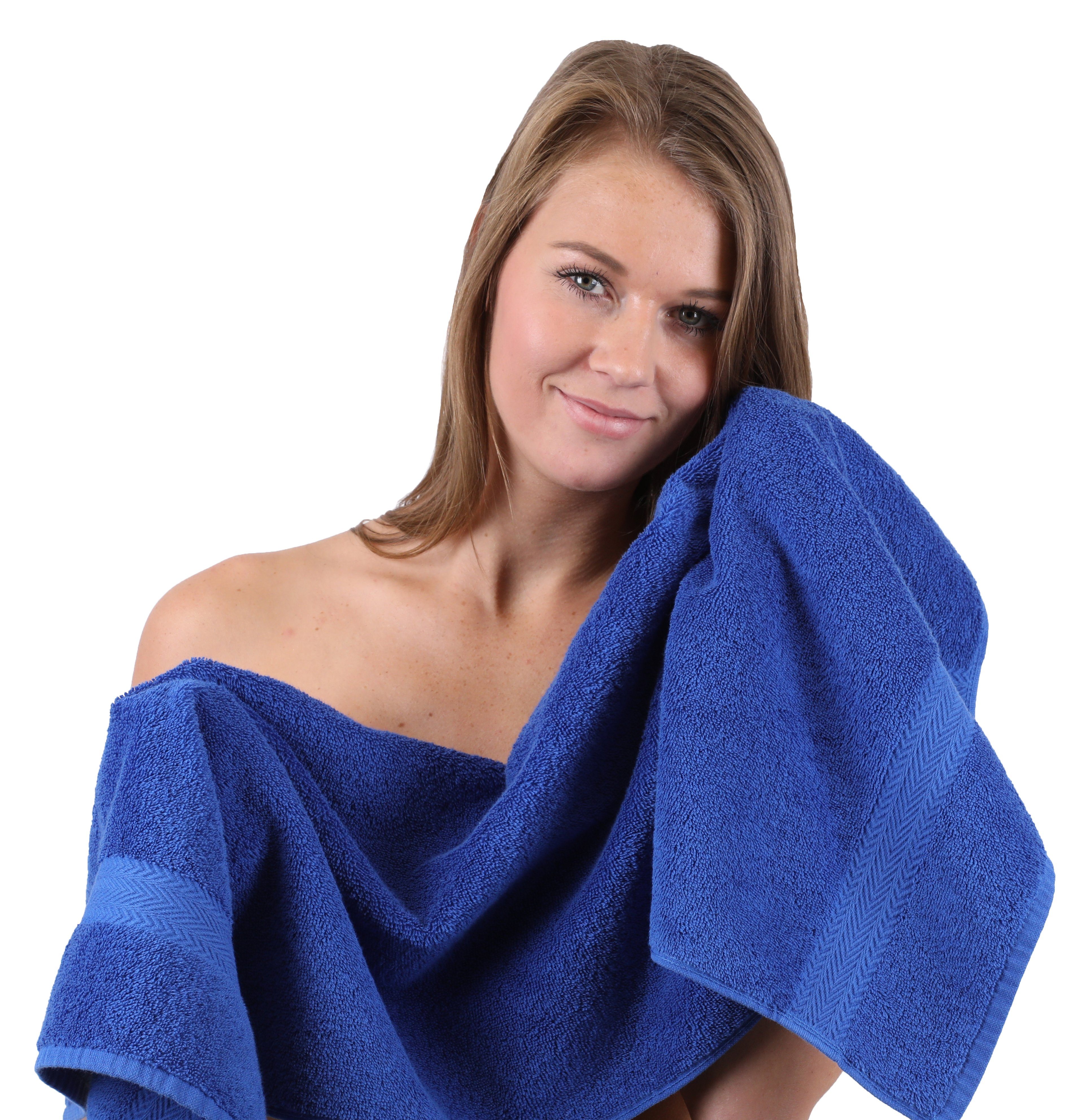 Royal Handtuch Duschtücher & (10-tlg) 2 2 Set Farbe Waschhandschuhe Baumwolle Handtuch-Set Gästetücher Blau Beige, Baumwolle, Betz 2 Handtücher 4 10-TLG. 100% Premium 100%