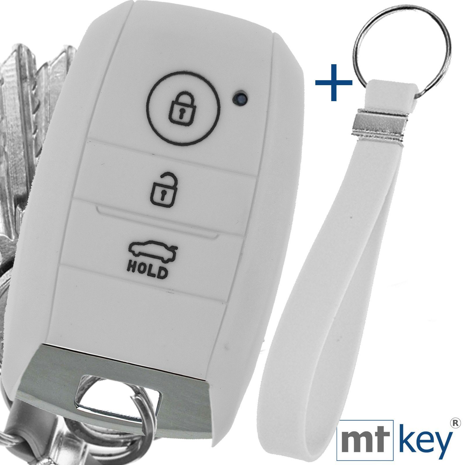 Picantio Autoschlüssel Silikon KEYLESS für Schlüsseltasche Tasten Ceed Schutzhülle Schlüsselband, 3 Softcase Weiß mt-key Rio Sportage mit Stonic Soul KIA