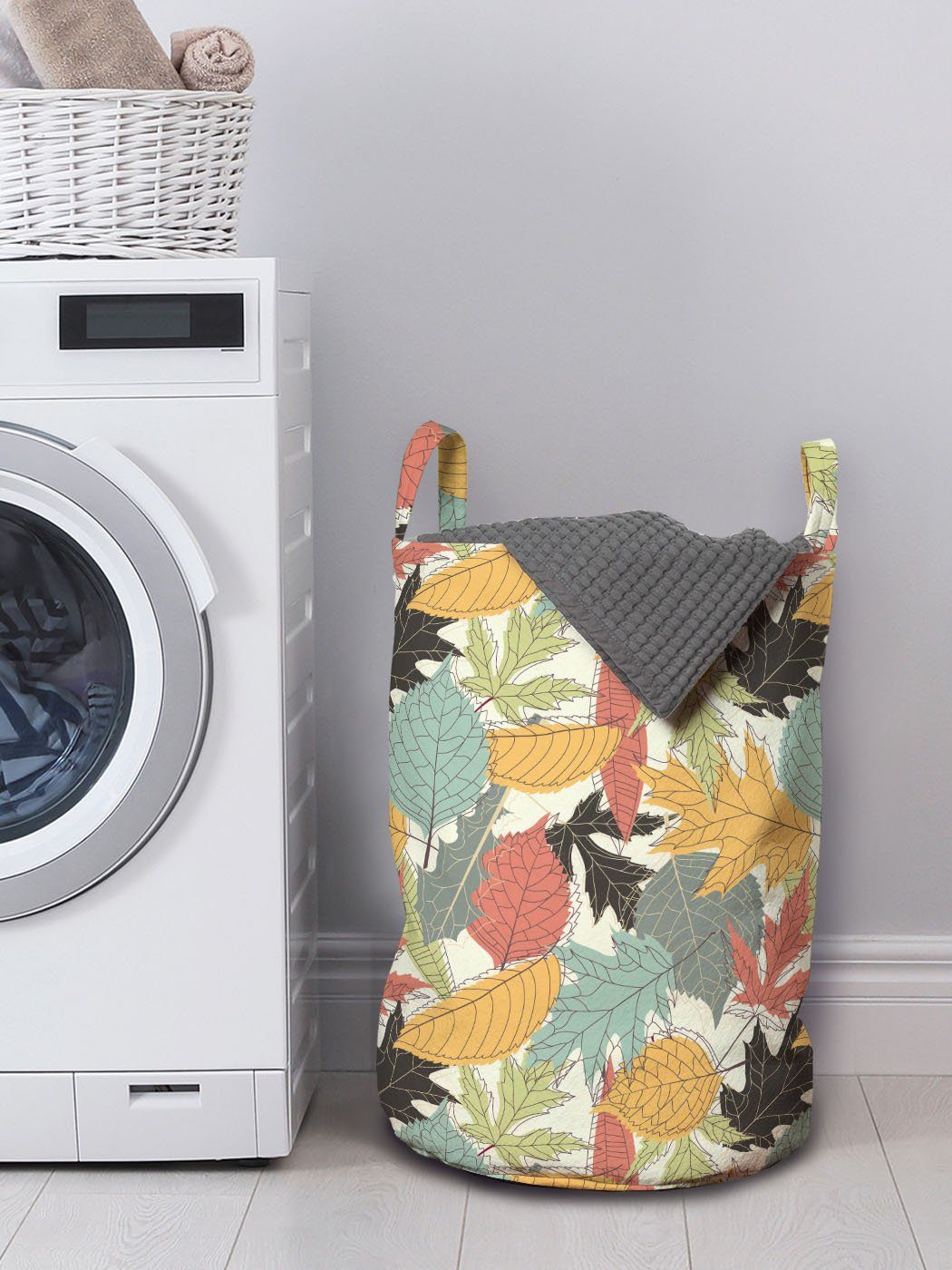 Herbst Wäschekorb Kordelzugverschluss Waschsalons, Abakuhaus Wäschesäckchen für Griffen mit Pastell-Fall-Jahreszeit-Blätter