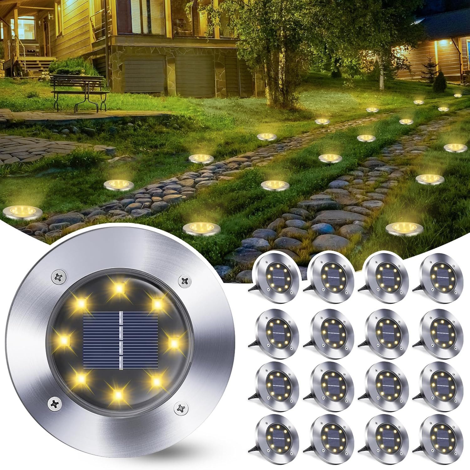 Athlix LED Solarleuchte Solar Bodenleuchten Außen, 8 LED Solarlampen für Garten Solarleuchten, LED fest integriert