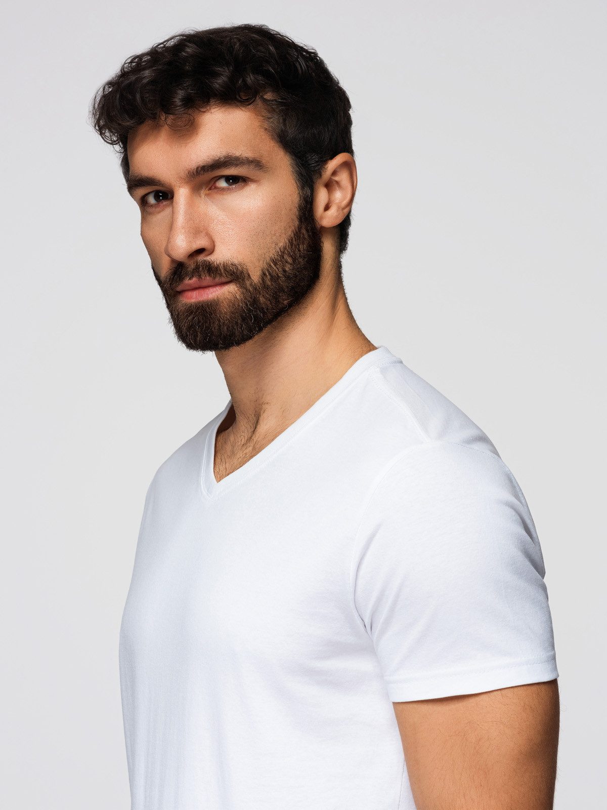 OMBRE T-Shirt Herren T-Shirt V-Ausschnitt Basic 3er-Pack Navy, white, warm grey L (T-Shirt, 1-tlg., Set) 3er-Pack