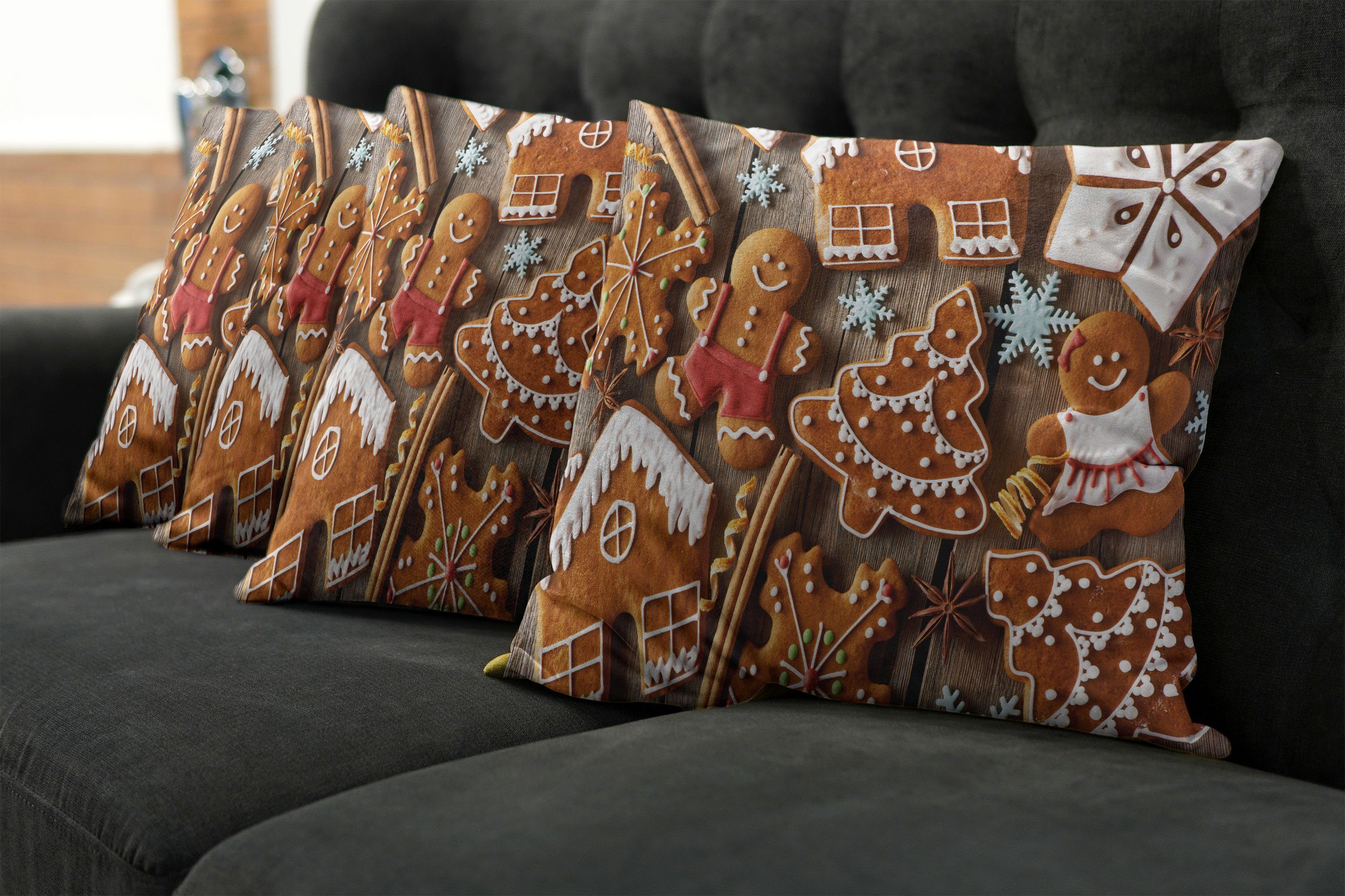 Modern Kissenbezüge Cookies (4 Schnee Abakuhaus Doppelseitiger Lebkuchenmann Digitaldruck, Accent Stück),