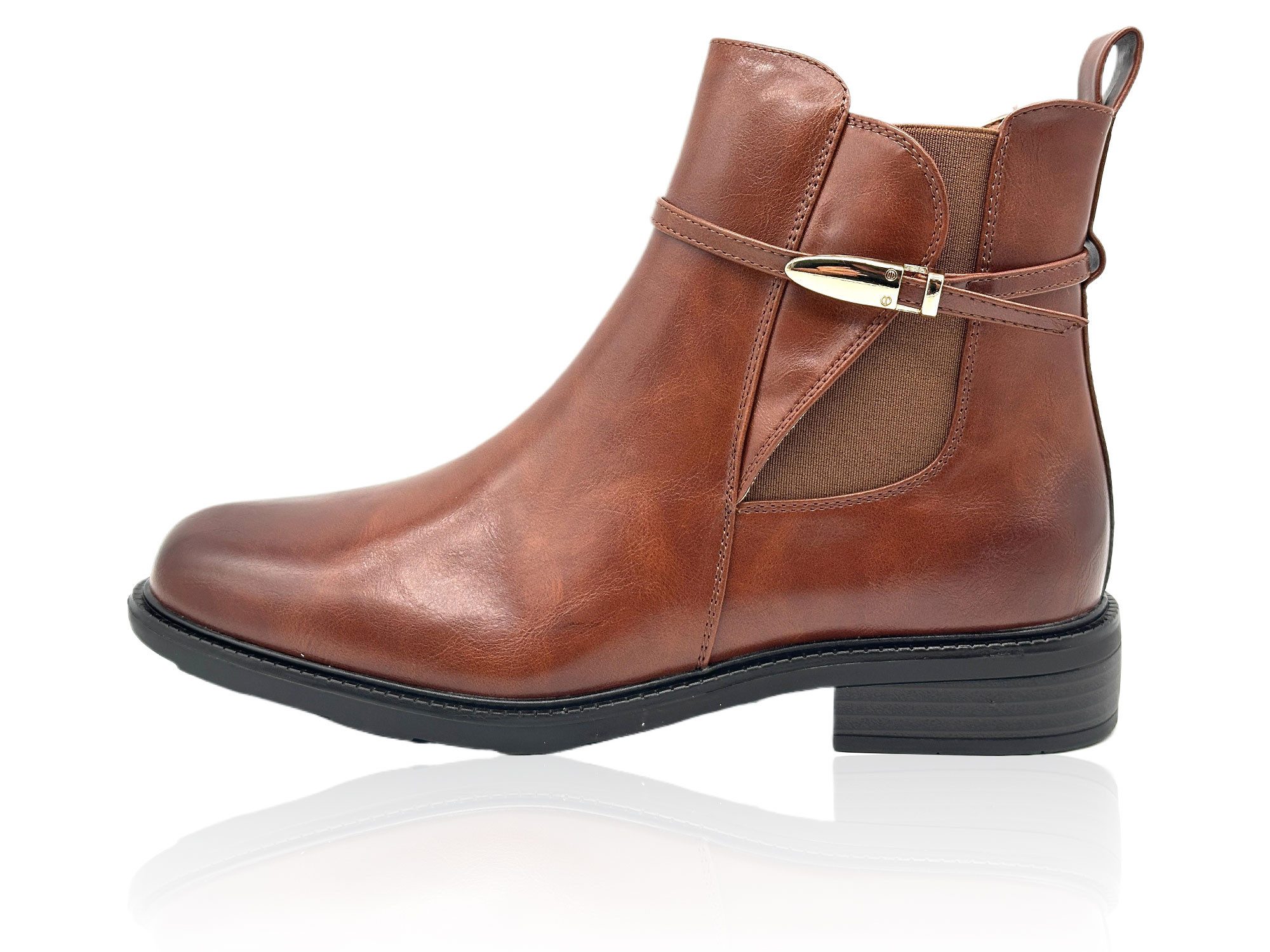 Nowaland Damen Chelsea Boots Stiefeletten leicht gefüttert Chelseaboots mit elastischem Seiteneinsatz und eleganter Zierschnalle