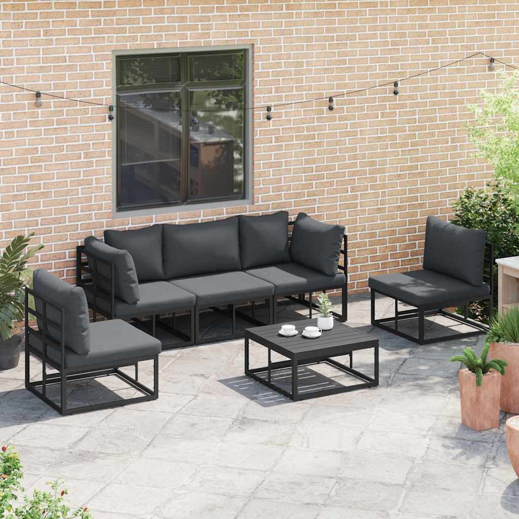 vidaXL Gartenlounge-Set Gartensofa-set mit Kissen 5 pcs Schwarz Aluminium, (5-tlg)