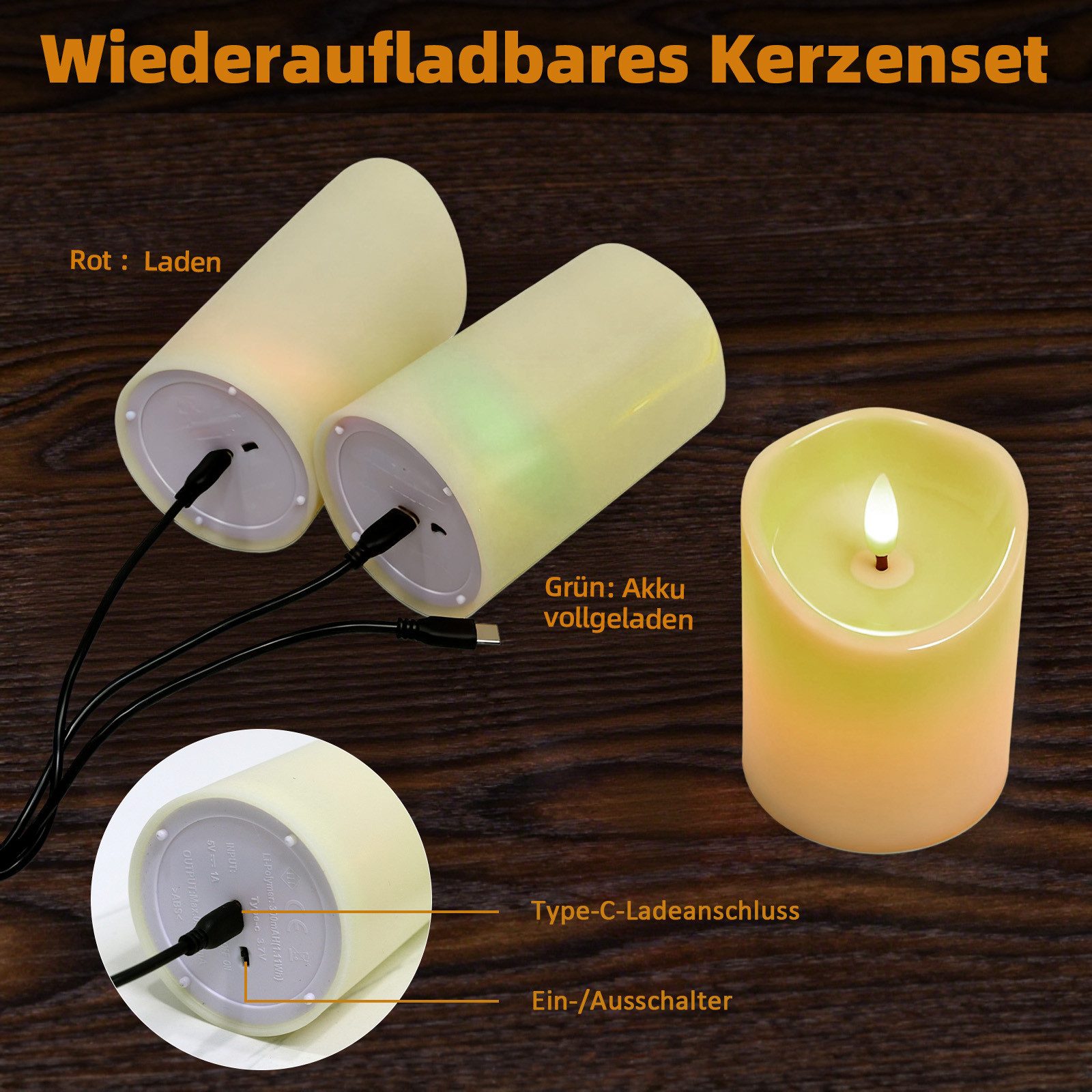 OZAVO LED-Kerze 3er Wiederaufladbare LED-Kerzen mit timerfunktion und Fernbedienung, Bis zu 70 Stunden Betriebszeit, zwei Modi, für Hochzeit Weihnachten Halloween Party Dekoration
