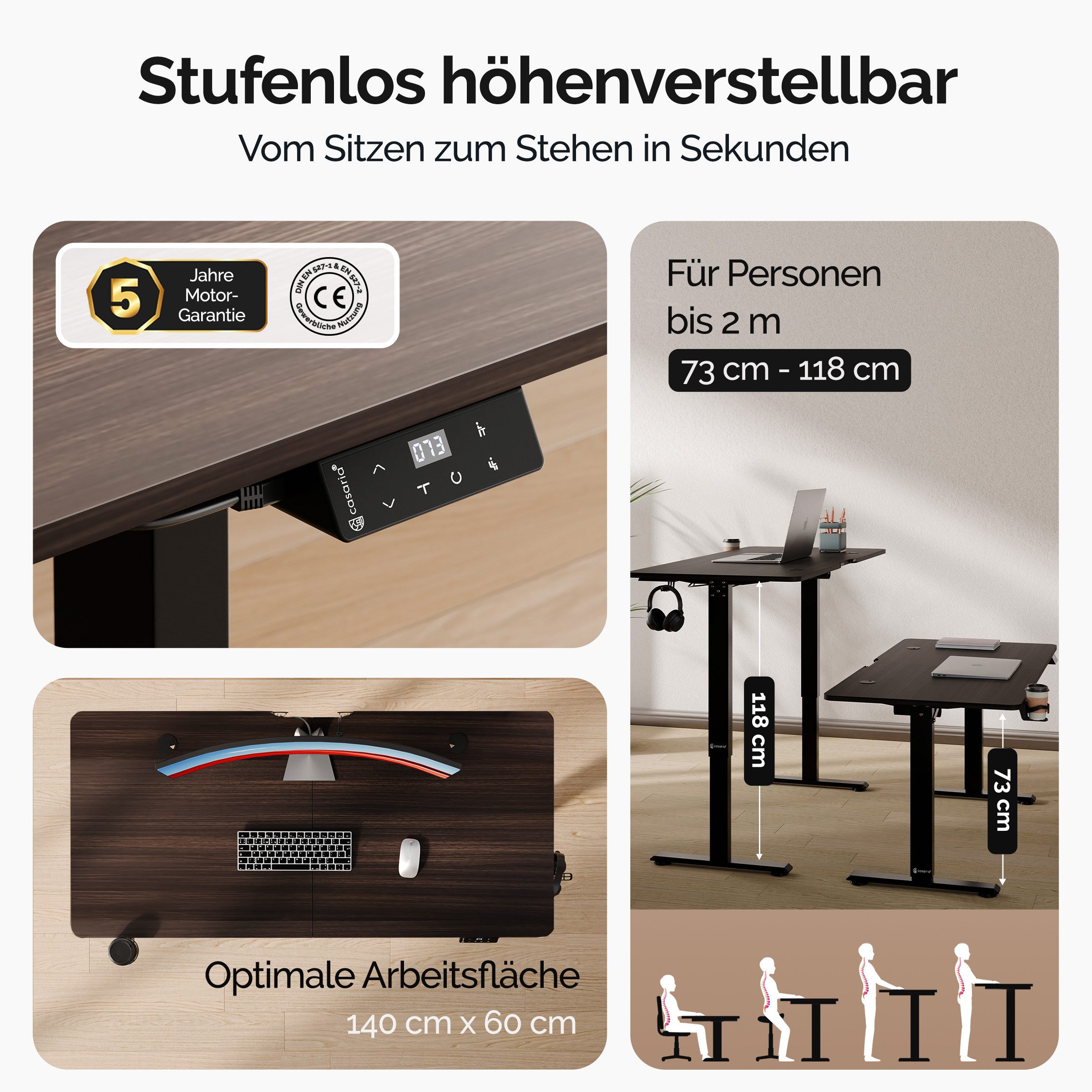 Casaria Schreibtisch, Höhenverstellbar Elektrisch 140x60cm LCD- günstig online kaufen
