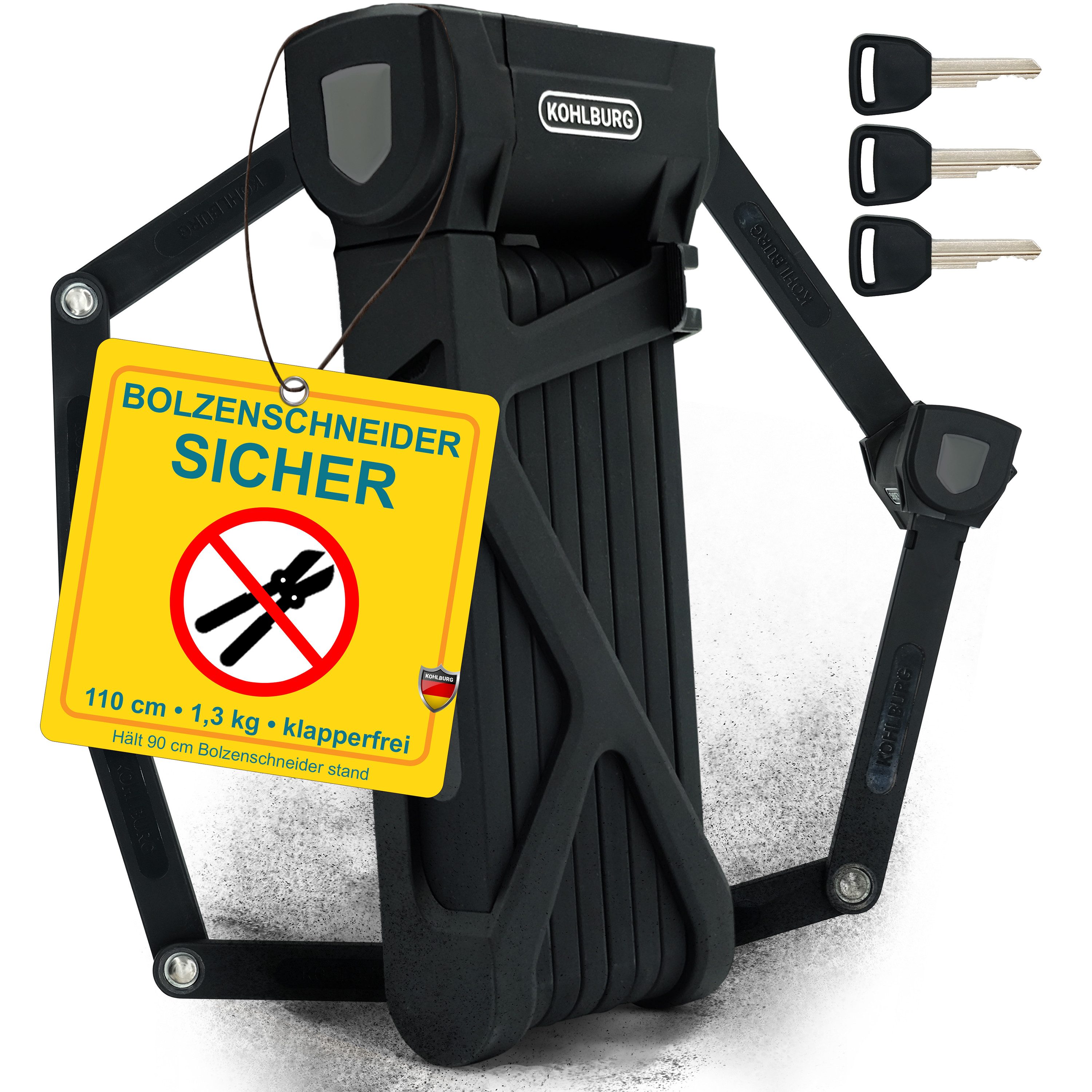 Faltschloss mit höchster Sicherheit [Bolzenschneider-sicher] für Fahrrad & E-Bike