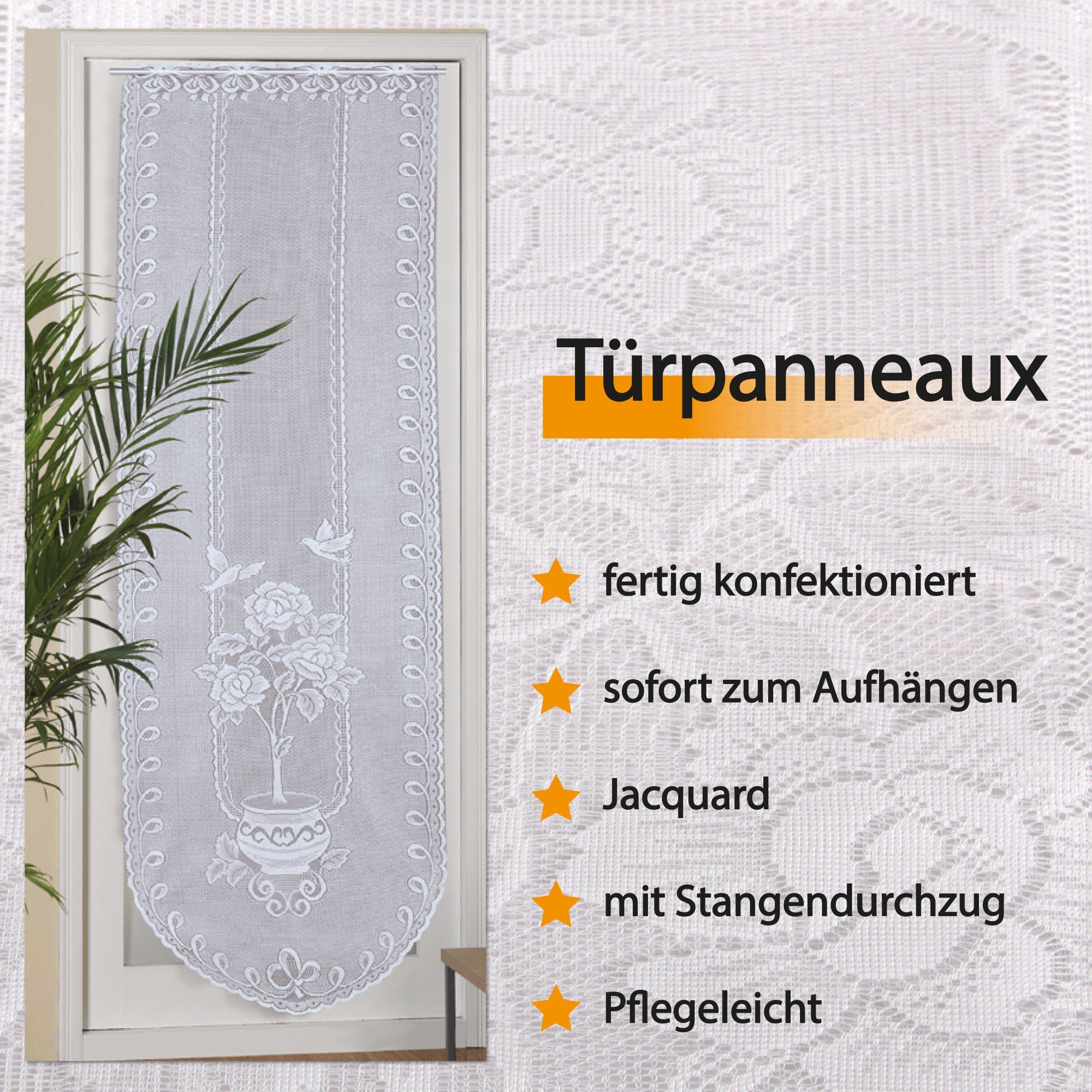 Arsvita Panneaux Blumen Mona mit Stickerei, Schlaufen, transparent, Türpanneaux 180x60cm Stangendurchzug, Voile Kurzgardine Bistrogardine – Bild 4 von 5