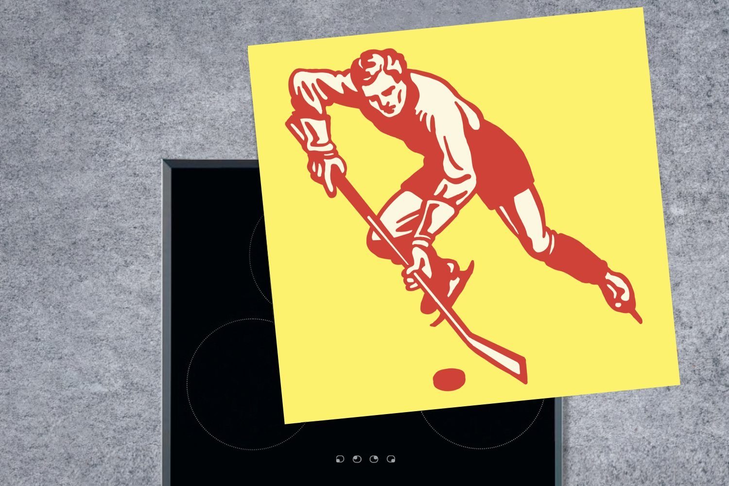 MuchoWow Herdblende-/Abdeckplatte für Illustration Arbeitsplatte eines küche tlg), Ceranfeldabdeckung, muskulöse Eishockeyspielers, Vinyl, (1 78x78 Eine dribbelnden cm